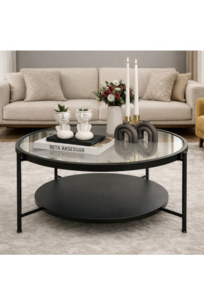 BETA AKSESUAR Oslo Orta Sehpa - Füme Cam / Siyah Mdf