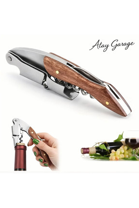 Atay Garage Tirbuşon Ahşap Saplı Paslanmaz Çelik Tirbişon Şarap Mantar Açacağı