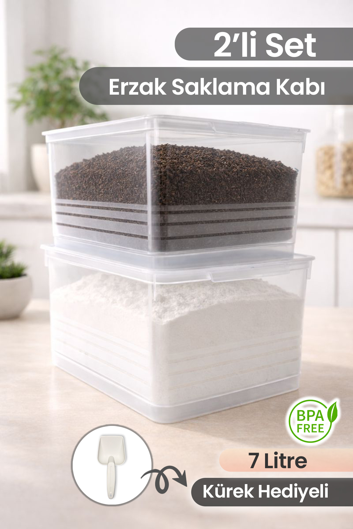 naturelove 2'li 7 Lt Çok Amaçlı Un Bakliyat Saklama Kabı Seti