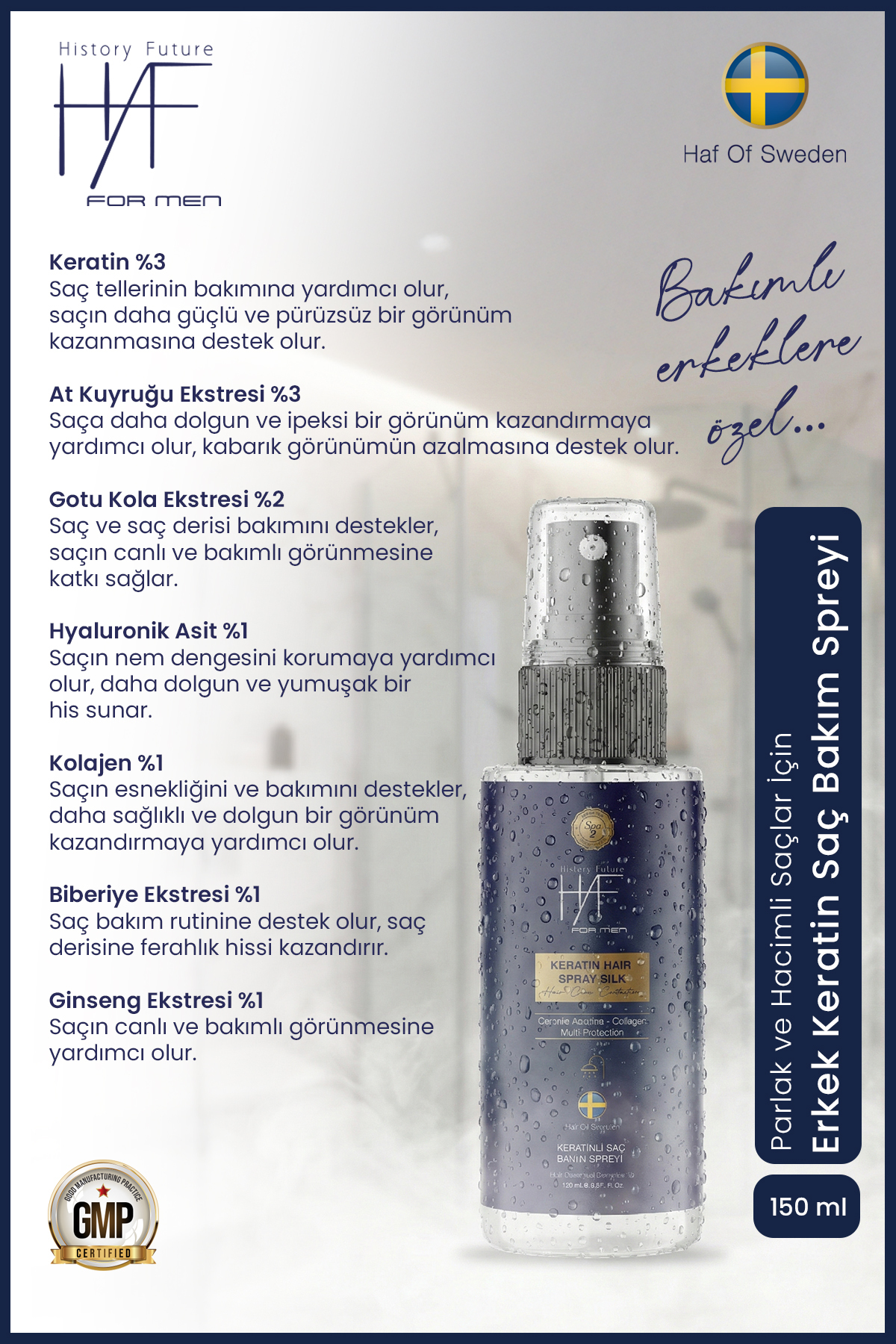 Erkek Keratin Saç Bakım Spreyi Güçlü Parlak Ve Hacimli Saçlar Için Elektriklenme Karşıtı Sprey 150ml — HAF-KERATINSPREY — تصویر 5 از 8