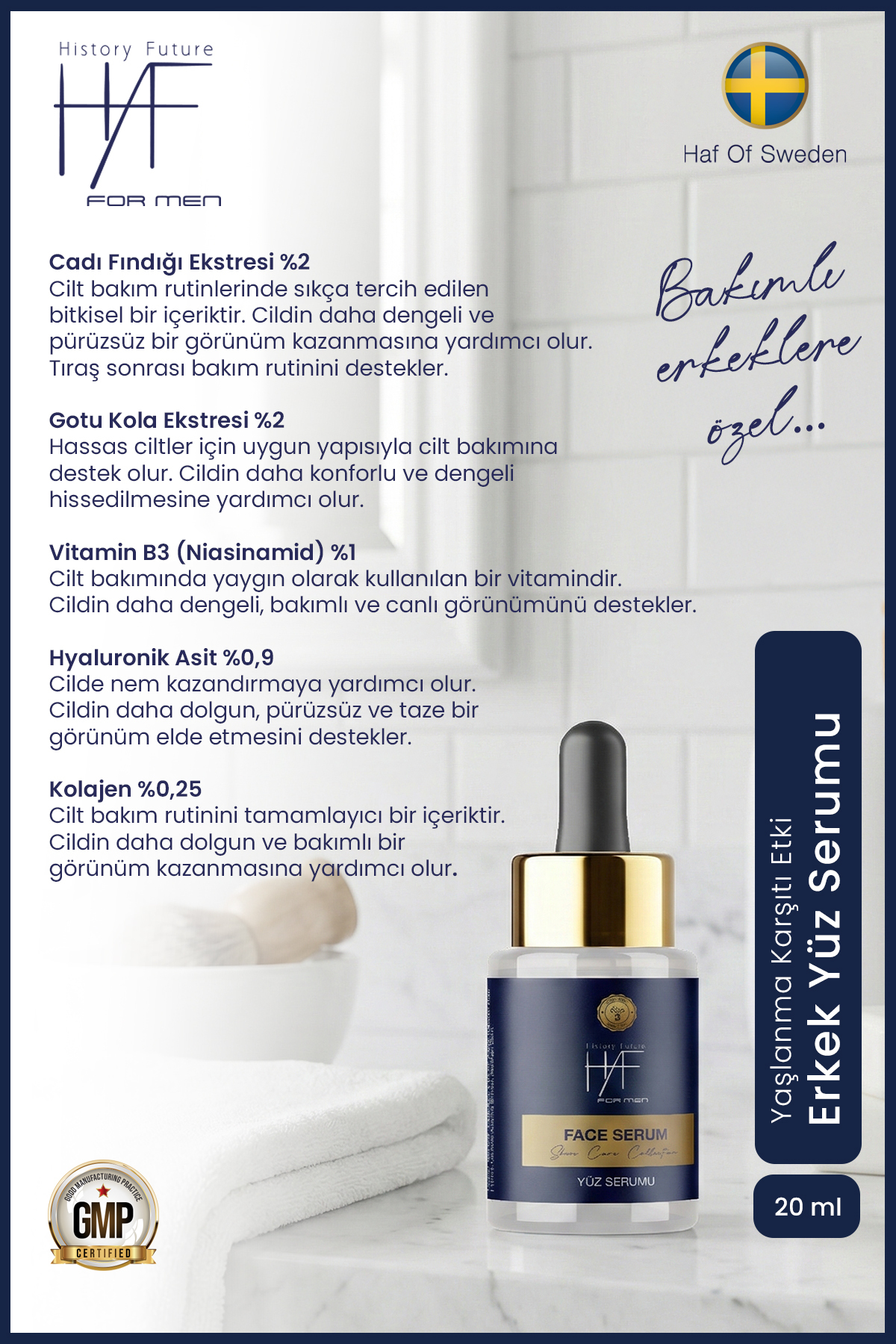 سرم صورت مردانه HAF - طراوت‌بخش، ضد چروک و مرطوب‌کننده پس از اصلاح — HAF-FACESERUM — تصویر 5 از 8