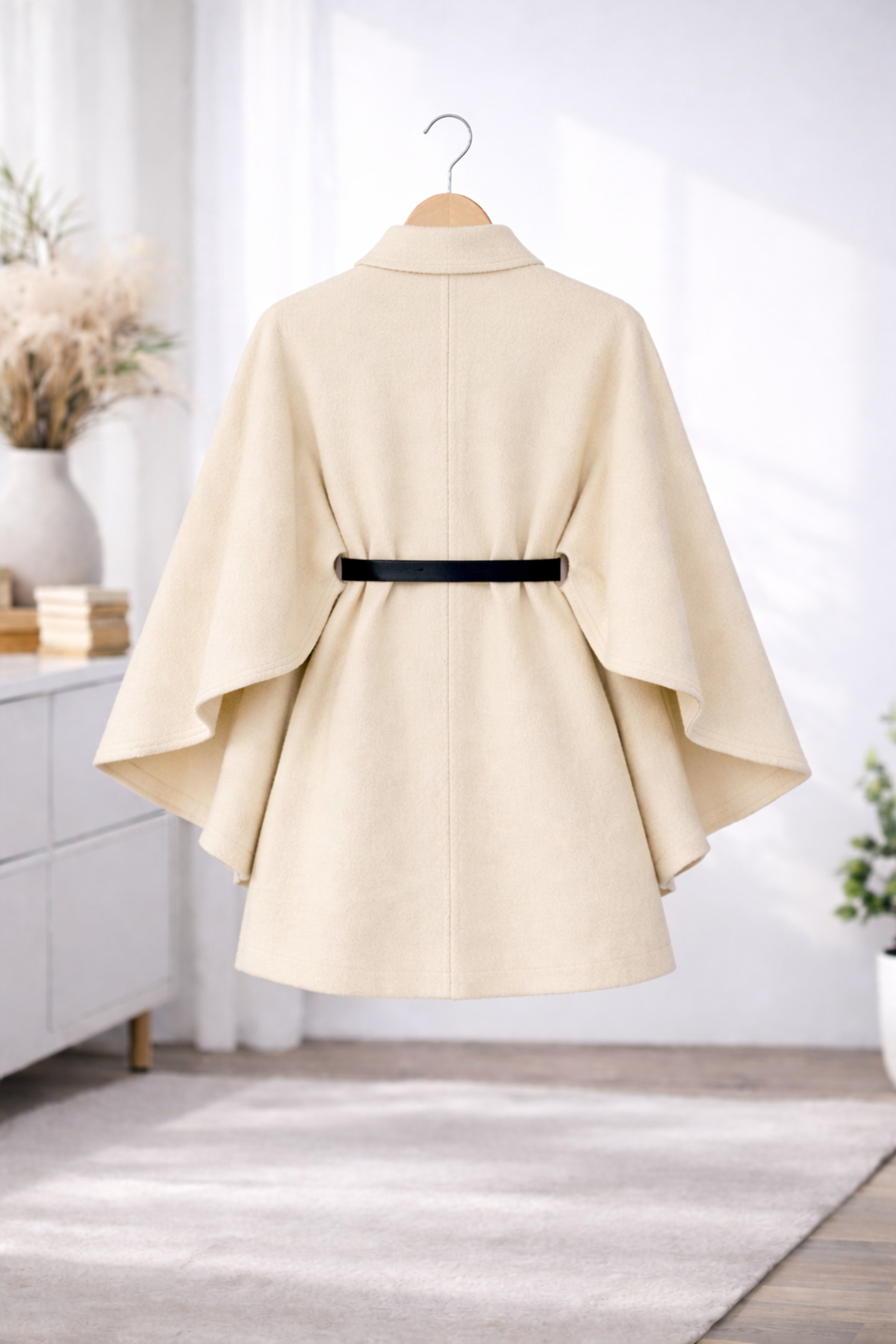 Richarlison  Tesettür Kışlık Kaşe Panço - Kemerli Zarif Kesim - Görsel 2