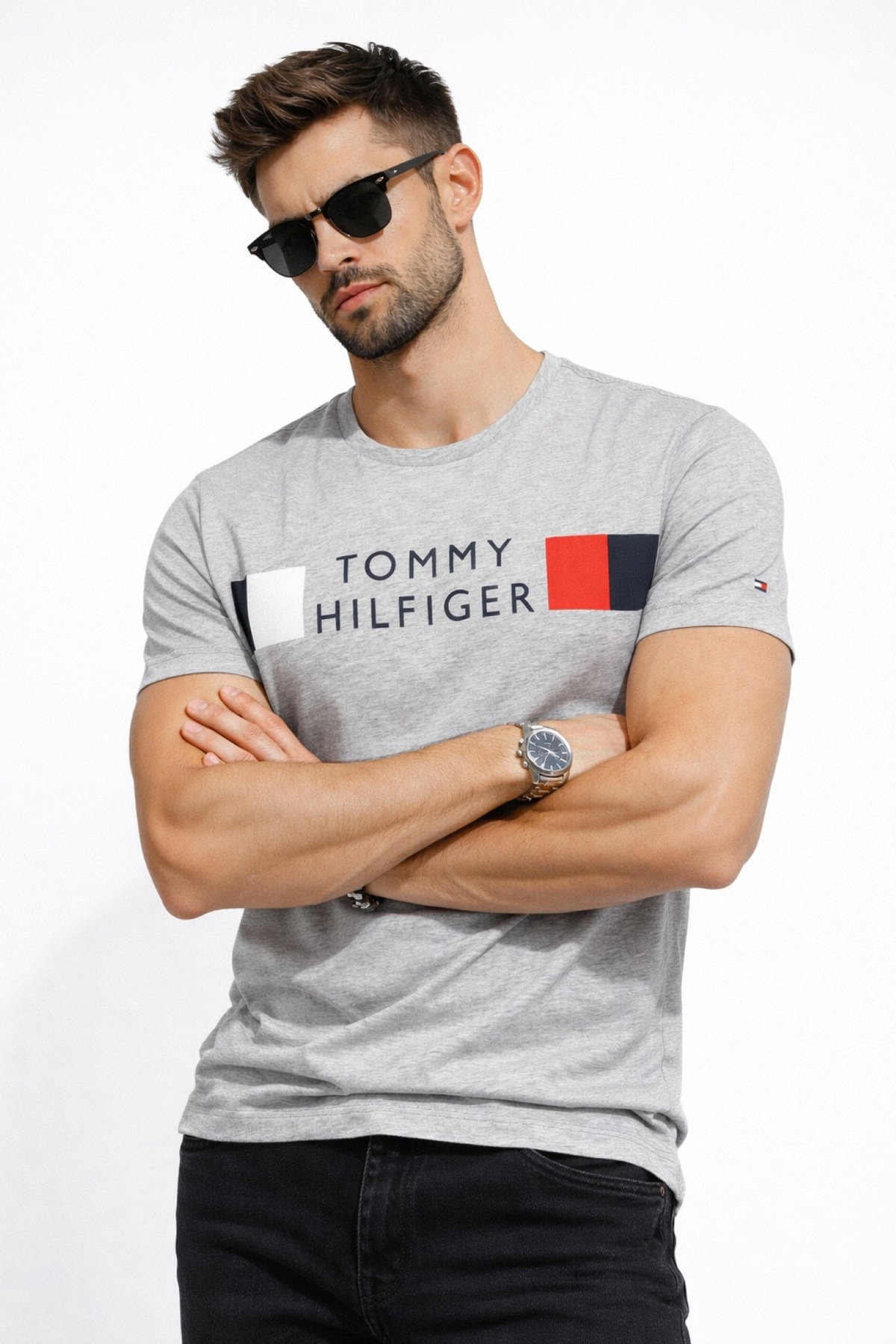 تامی هیلفیگر تی‌شرت مردانه معمولی چاپ شده از پنبه ارگانیک