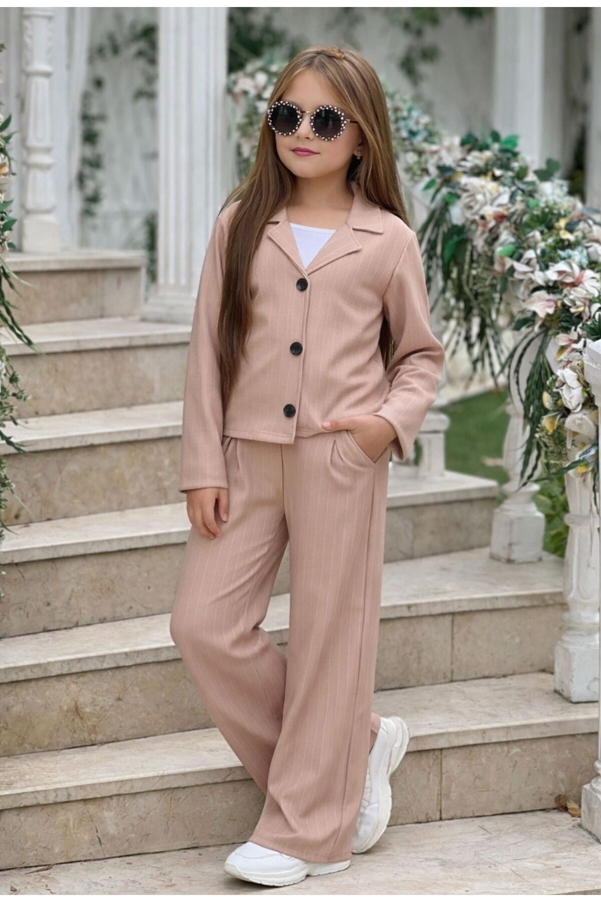 KOKOŞ BEBEK Kız Çocuk Ceket Pantolon Takım – Cepli Düğme Detaylı Piliseli Pantolon (6-16 Yaş) | 31596 fotoğrafı 2 (önizleme)