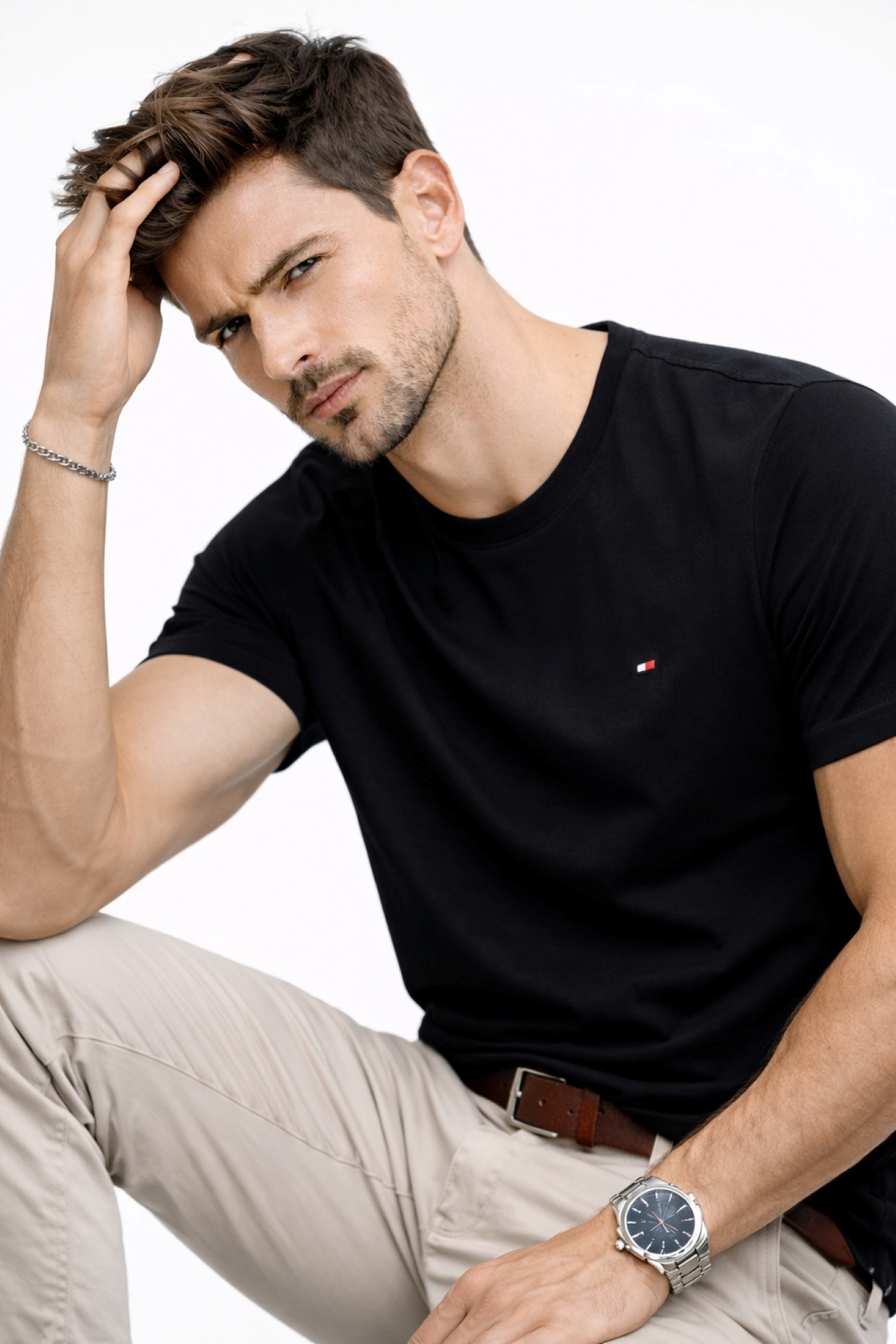 تامی هیلفیگر تی‌شرت مردانه طرح اسلیم فیت، نخی بافته شده، مشکی mw0mw27539