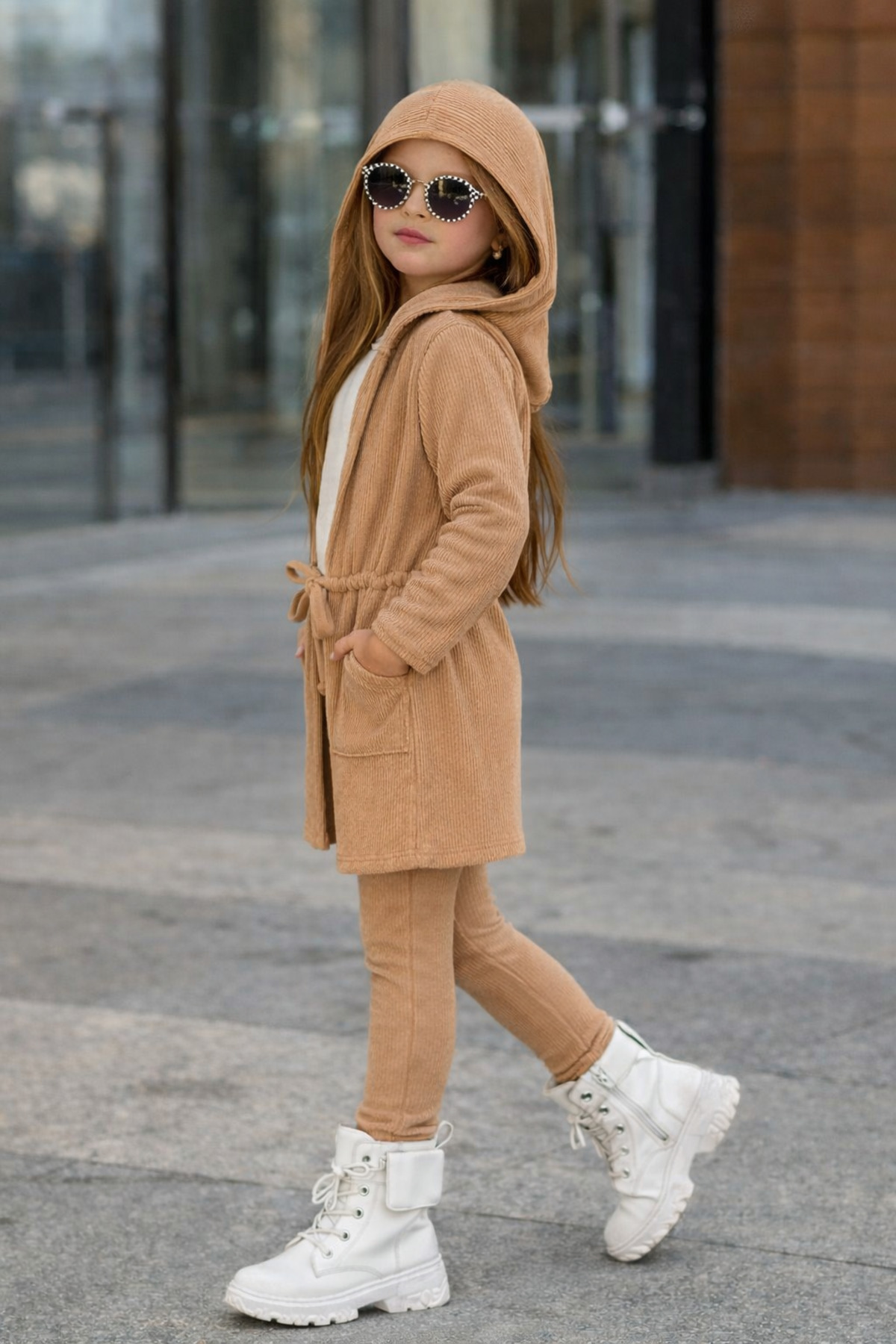 KOKOŞ BEBEK Kız Çocuk 3’lü Likralı Ottoman Takım – Kapşonlu Üst, Tayt & Badi / 2-12 Yaş Arası fotoğrafı 2 (önizleme)