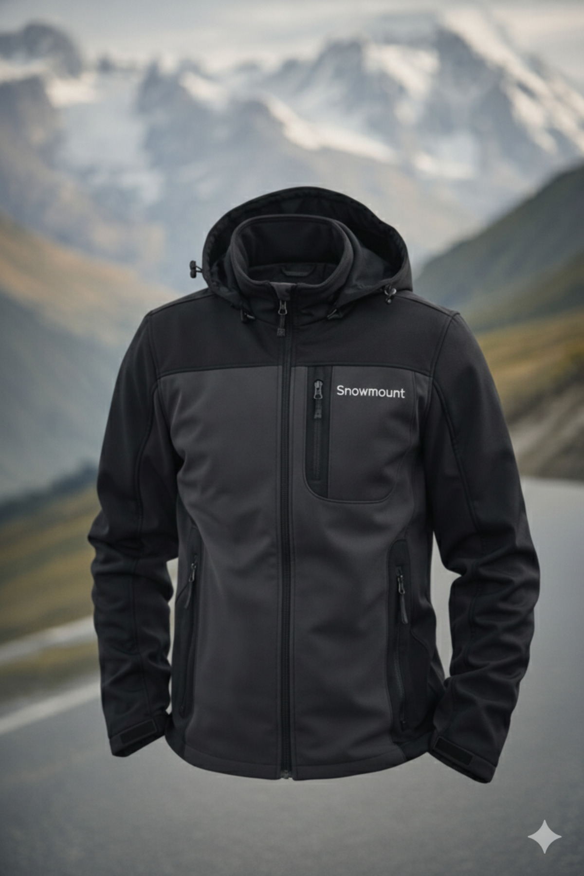 Siyah Antrasit Renk Softshell Sök Tak Kapüşonlu Kışlık Polarlı Mont Ceket