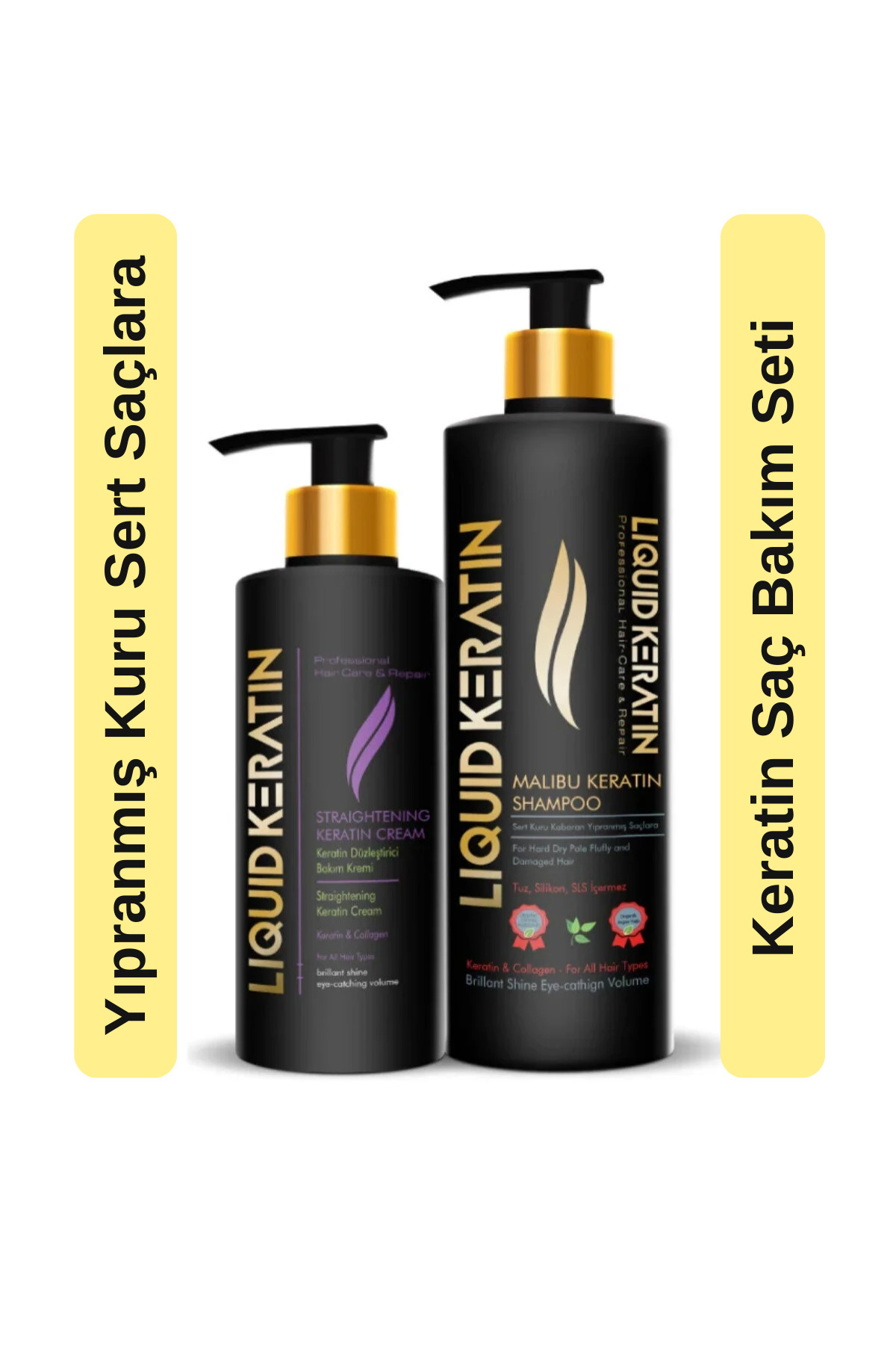 Liquid Keratin Saç Düzleştirici (2'li) Keratin Bakım Seti - Kuru Mat Sert Kabaran Saçlar İçin (Şampuan+Krem) — #000438