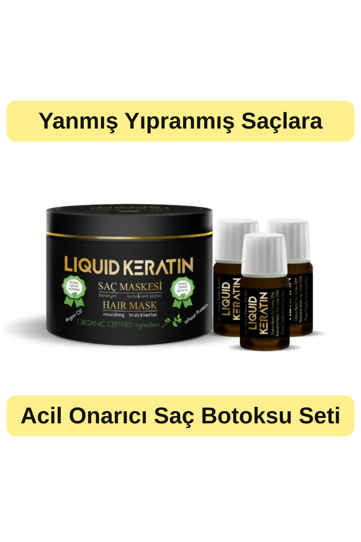Liquid Keratin Yıpranmış Yanmış Saçlar Için Acil Onarıcı Saç Botoksu Keratin Saç Bakım Seti — KRS3801-YHB