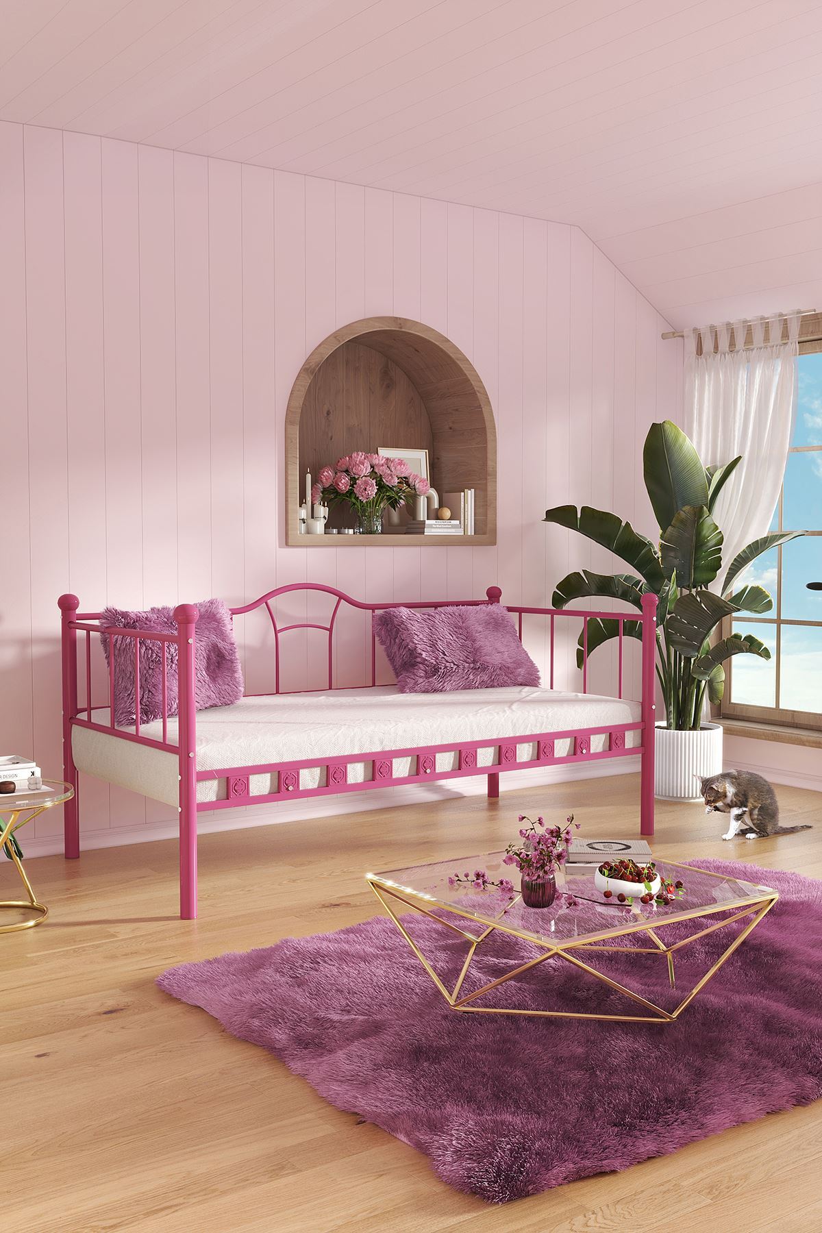 Camellia Cedar Metal Bedstead Pink
