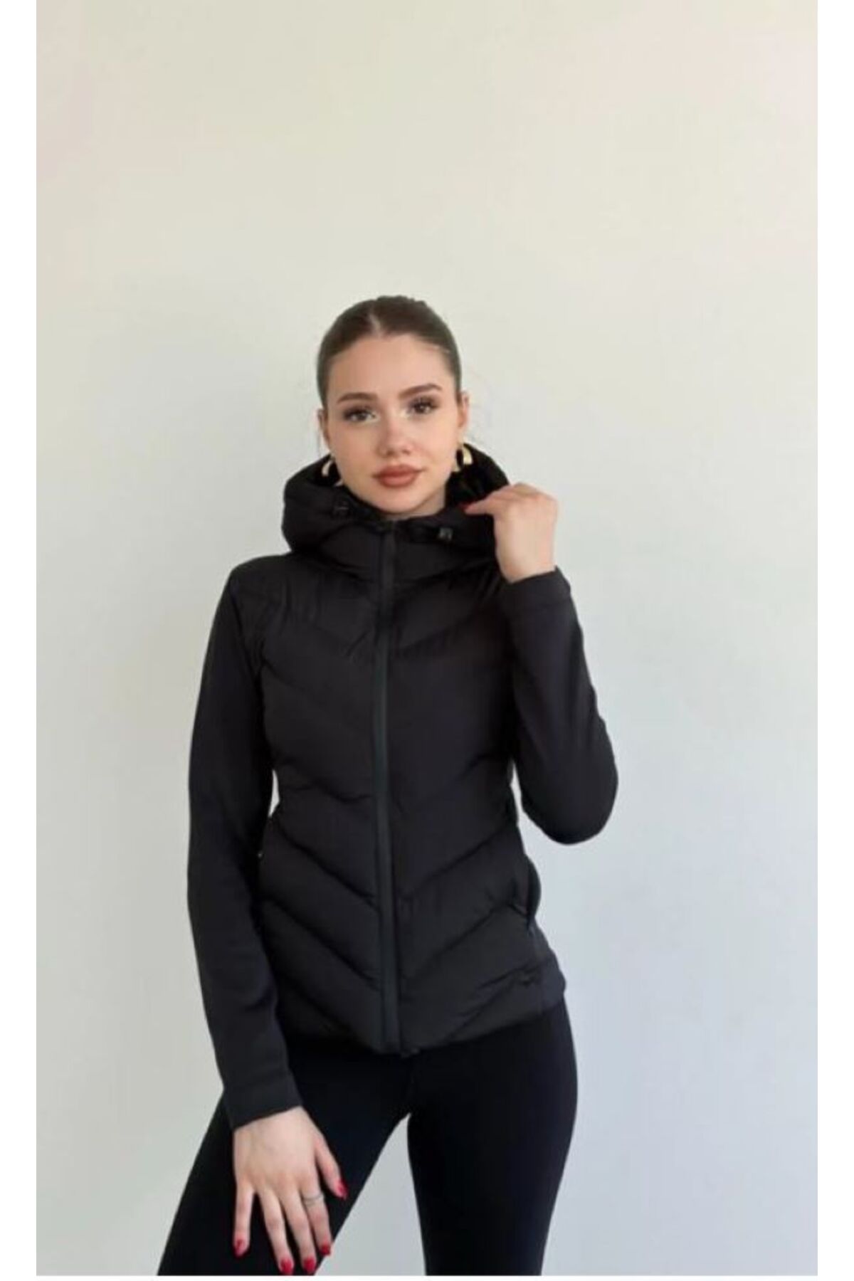 VESS MODA  Kapüşonlu Dalgıç Detay Rüzgar geçirmez Slim Fit Şişme Mont