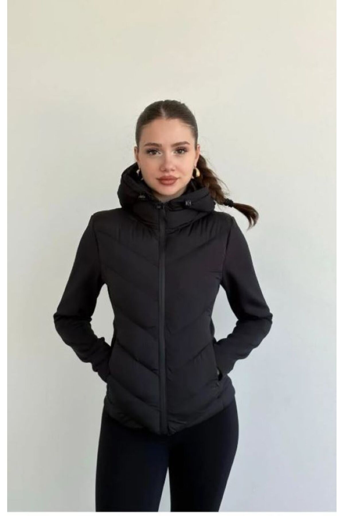 VESS MODA  Kapüşonlu Dalgıç Detay Rüzgar geçirmez Slim Fit Şişme Mont - Görsel 4