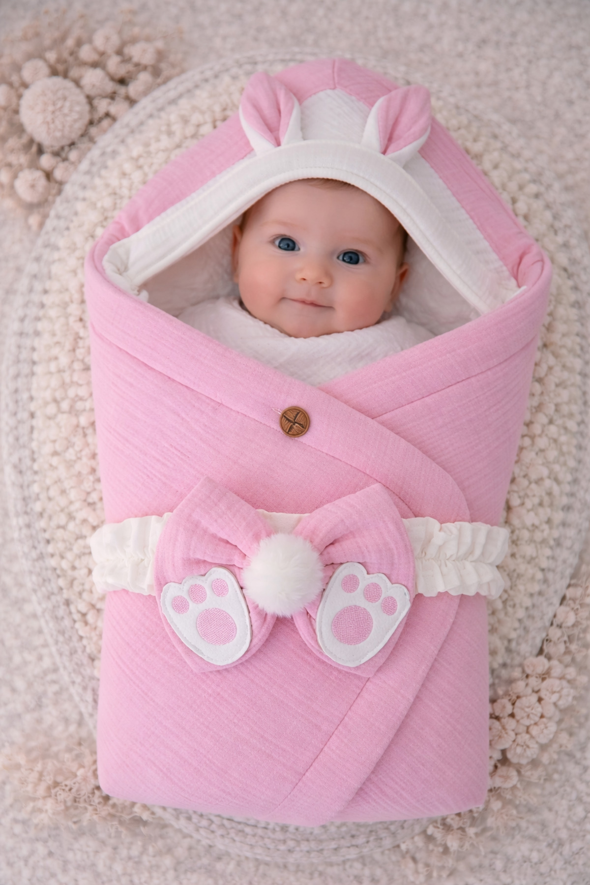 Tomuycuk 4 Kat Müslin Pembe Bebek Battaniyesi %100 Pamuklu Doğal Organik Uyku Kundağı Hastane Çıkışı fotoğrafı 4 (önizleme)