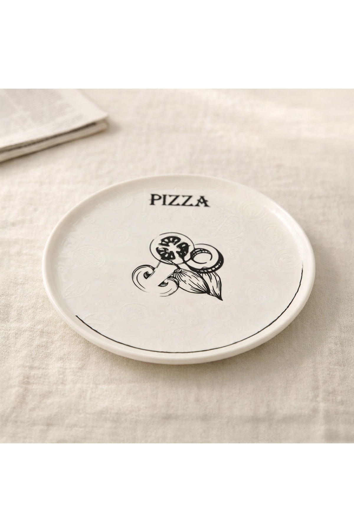 Evidea Kitchen Gourmet Pizza Tabağı - Krem / Siyah - 30 cm