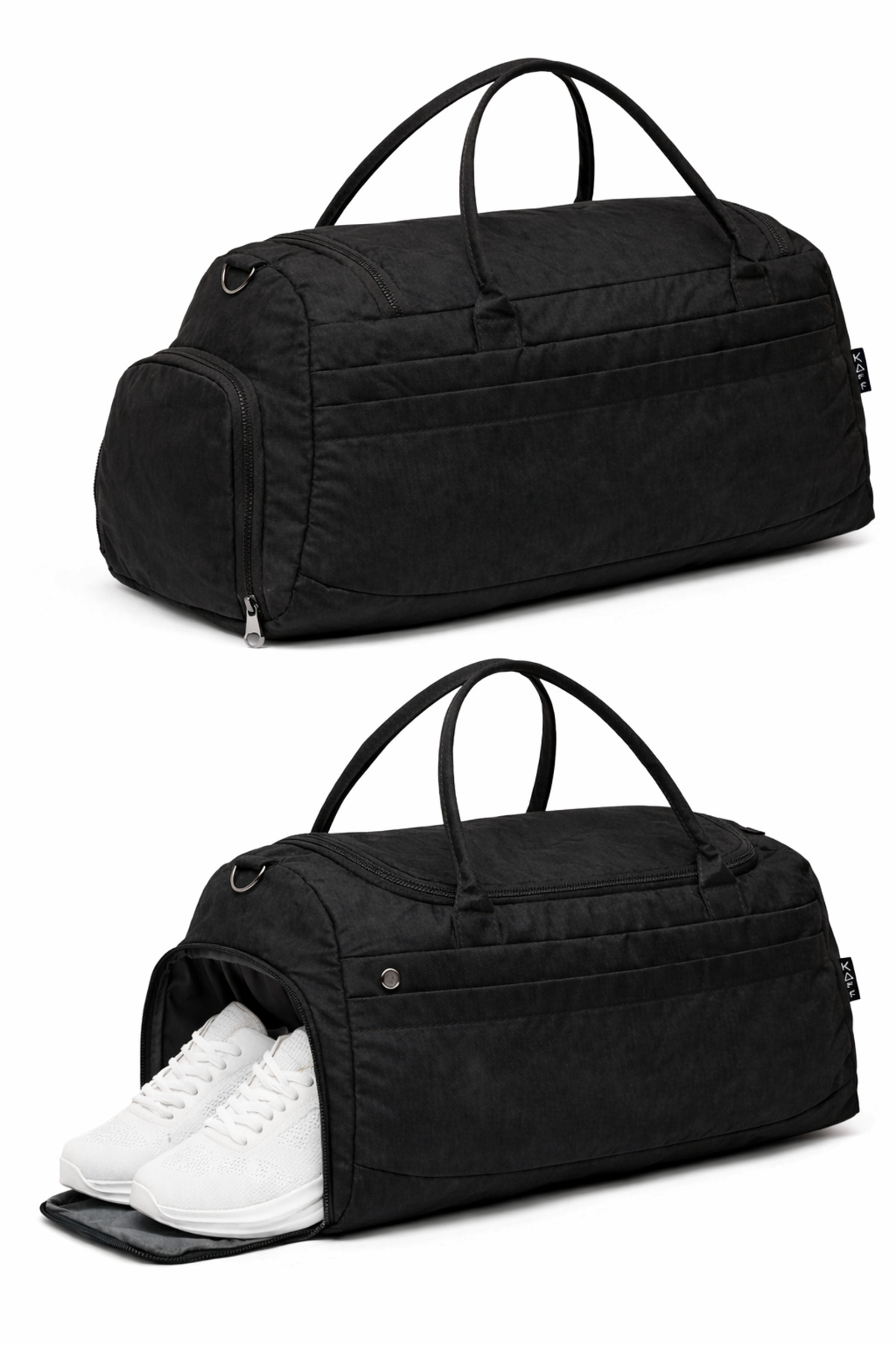 KAFF  Siyah Krinkıl Kumaş Ayakkabı Bölmeli 0818 Önü Cepli Su Geçirmez Omuz Askılı Spor Ve Seyahat Çantası