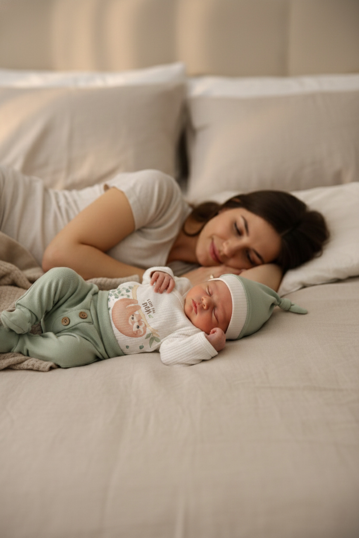 BABYLİM I Love You MOM-Sloth  Erkek Bebek Hastane Çıkışı %100 Pamuk 0-3 AY Yenidoğan Seti fotoğrafı 2 (önizleme)