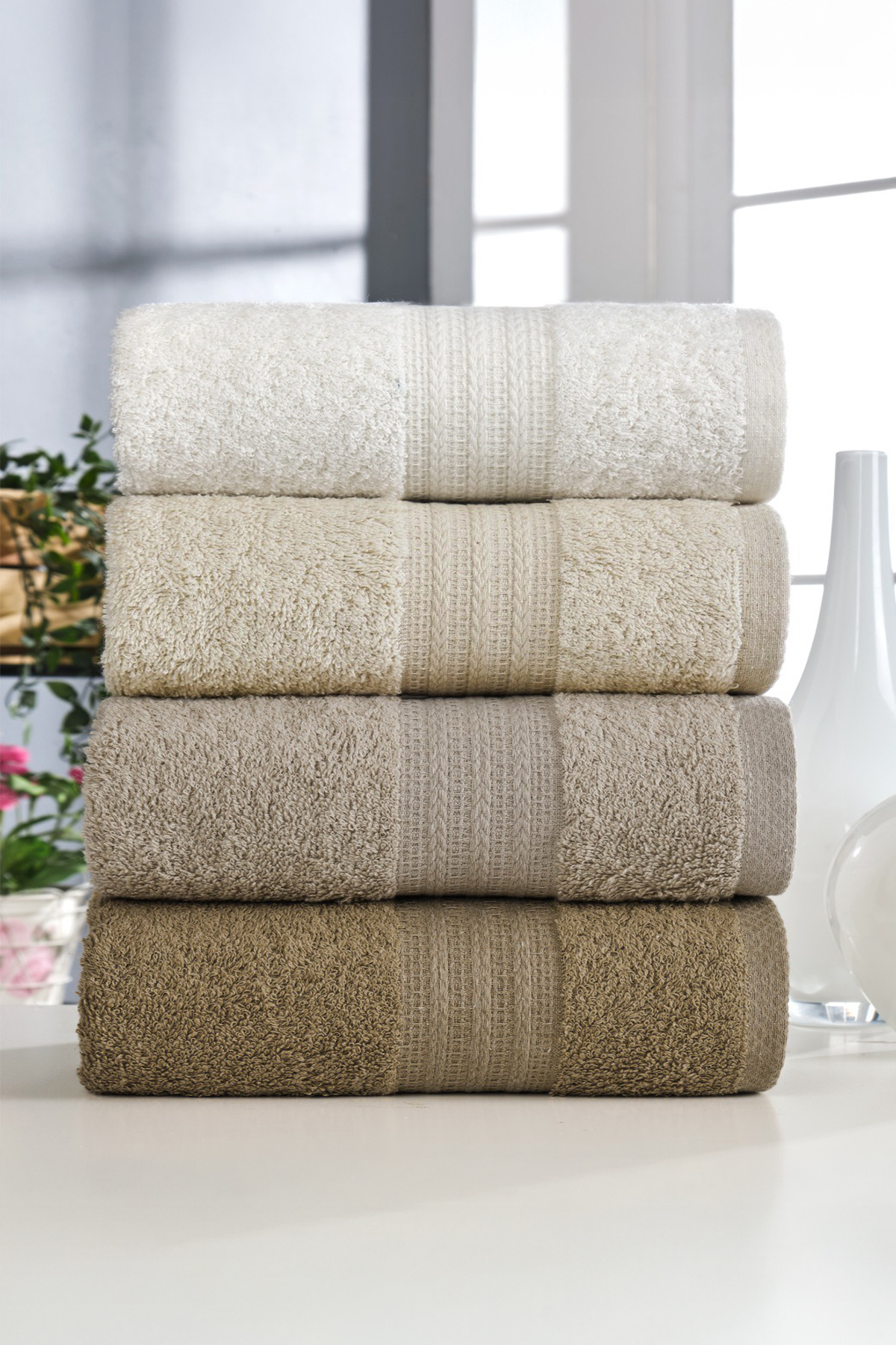 Rainbow Towel Set Cotton 4-Piece (50x90 cm) Beige
