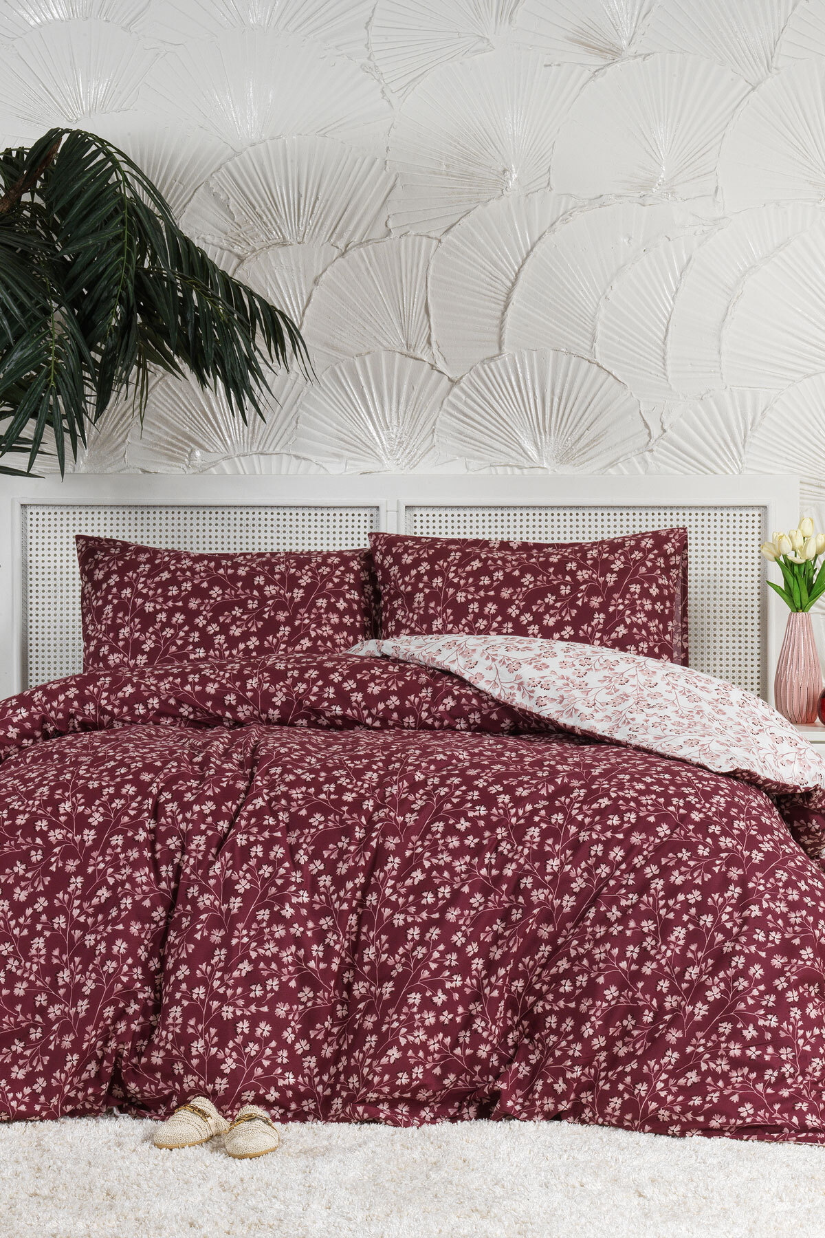 Jasmin Nevresim Takımı Tek Kişilik %100 Pamuk Ranforce Lastikli Çarşaf (160x220 cm) Bordo