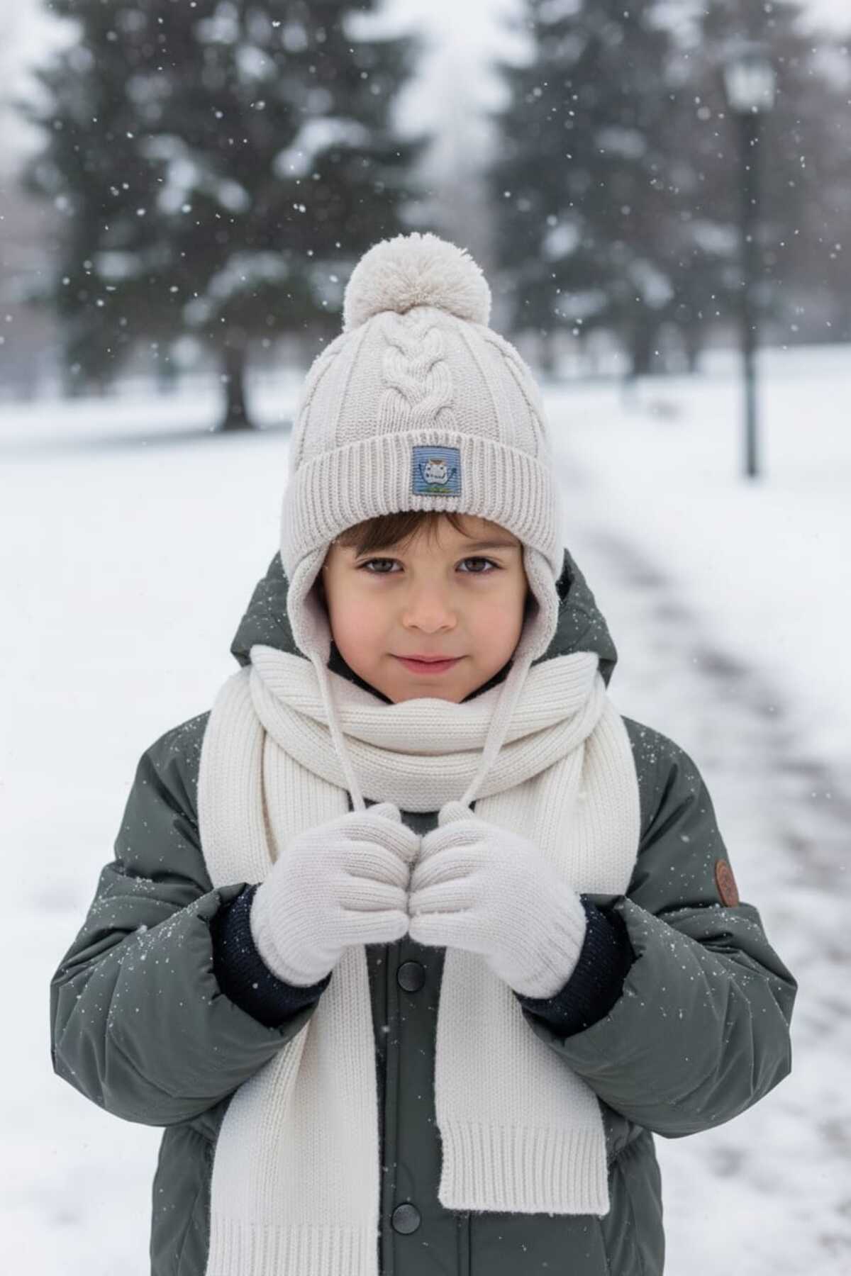 Kitti 1-4 Yaş Erkek Bebek Atkı Bere Eldiven Takımı, 3 Lü Set fotoğrafı 2 (önizleme)