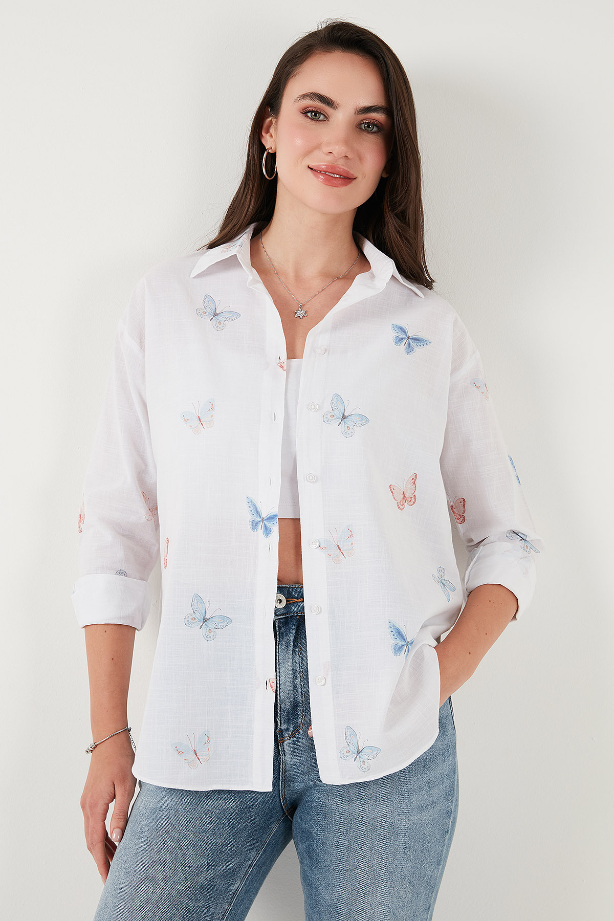 Lela  Pamuk ve Keten Karışımlı Regular Fit Desenli Gömlek GÖMLEK 6773195 - Görsel 6