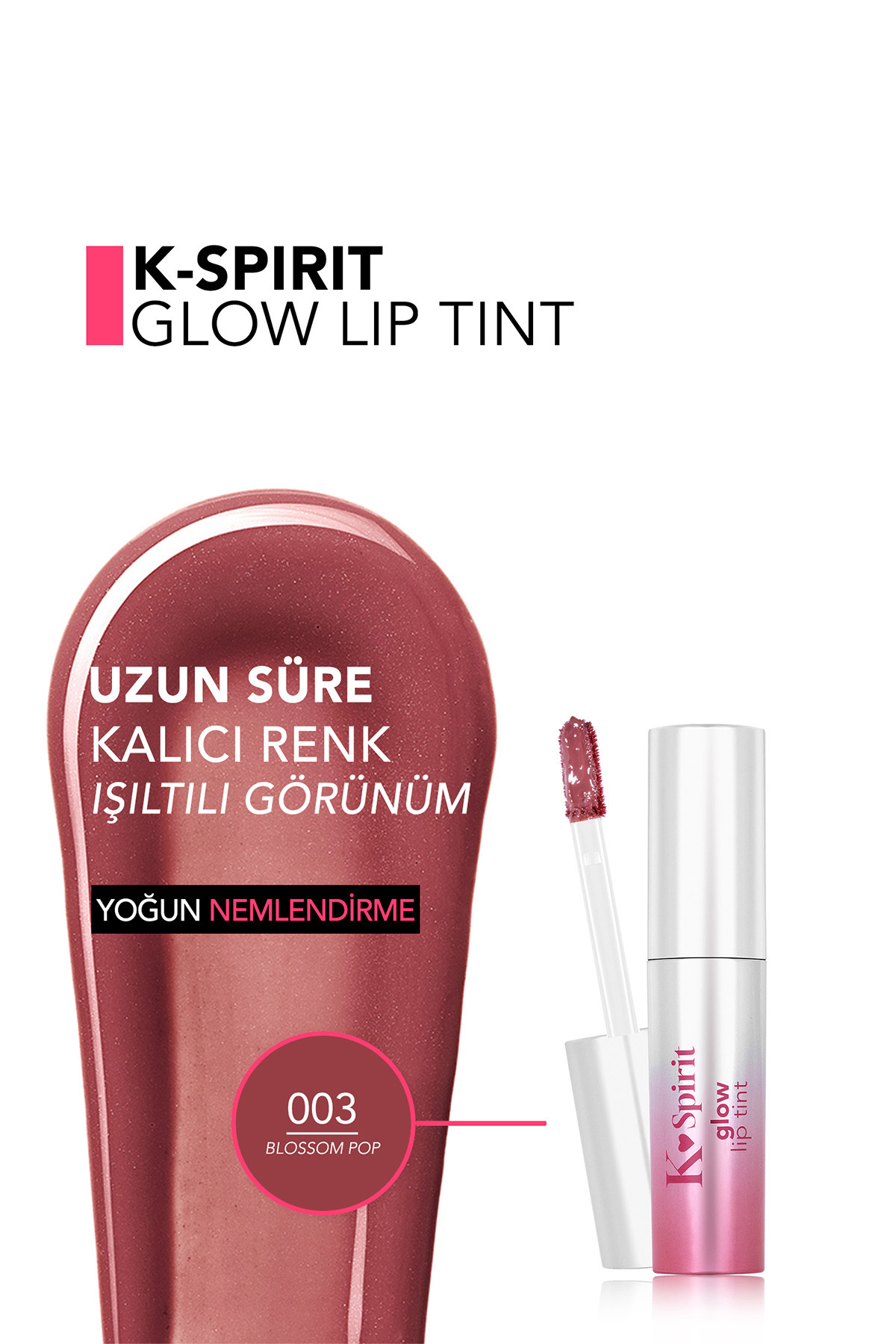 K-Spirit Nemlendirici Etkili & Islak Görünümlü Parlak Dudak Tint'i - 003 Blossom Pop — صورتی 9871 — تصویر 4 از 5