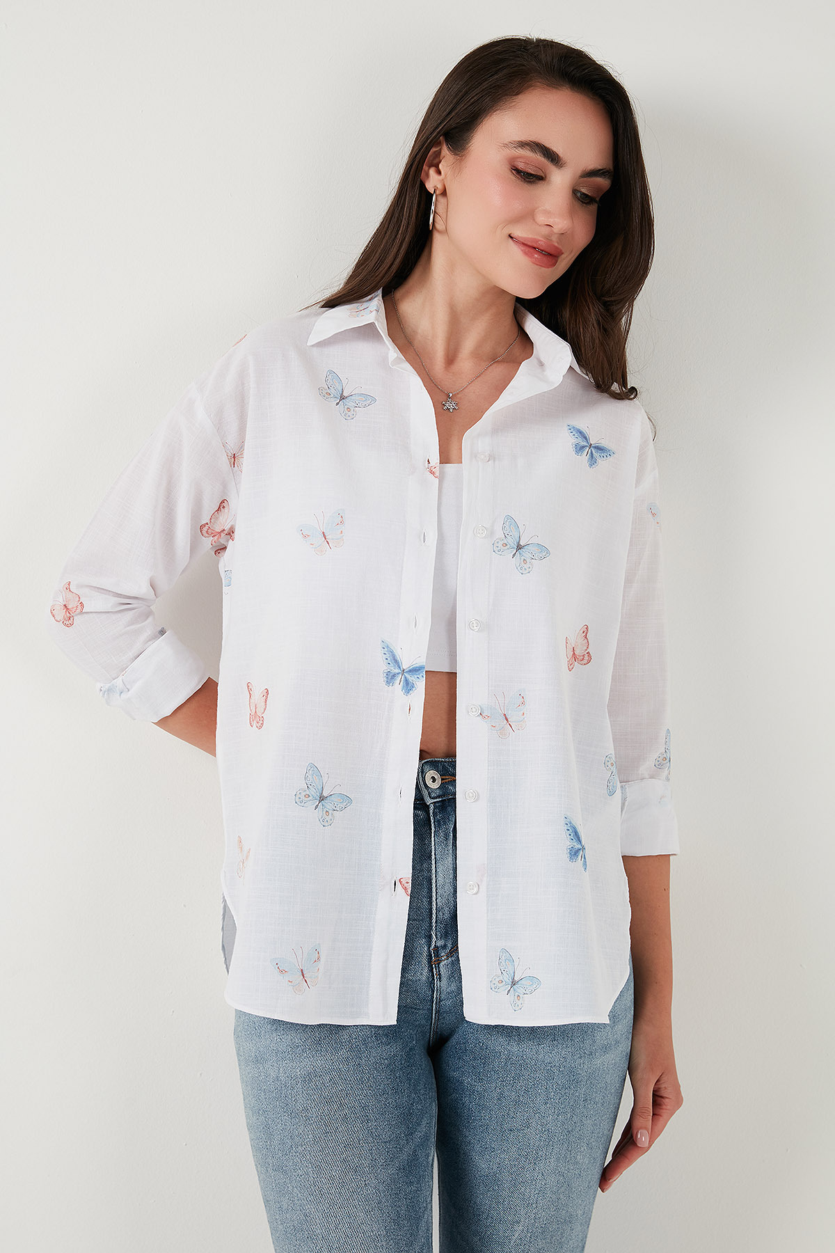 Lela  Pamuk ve Keten Karışımlı Regular Fit Desenli Gömlek GÖMLEK 6773195 - Görsel 3