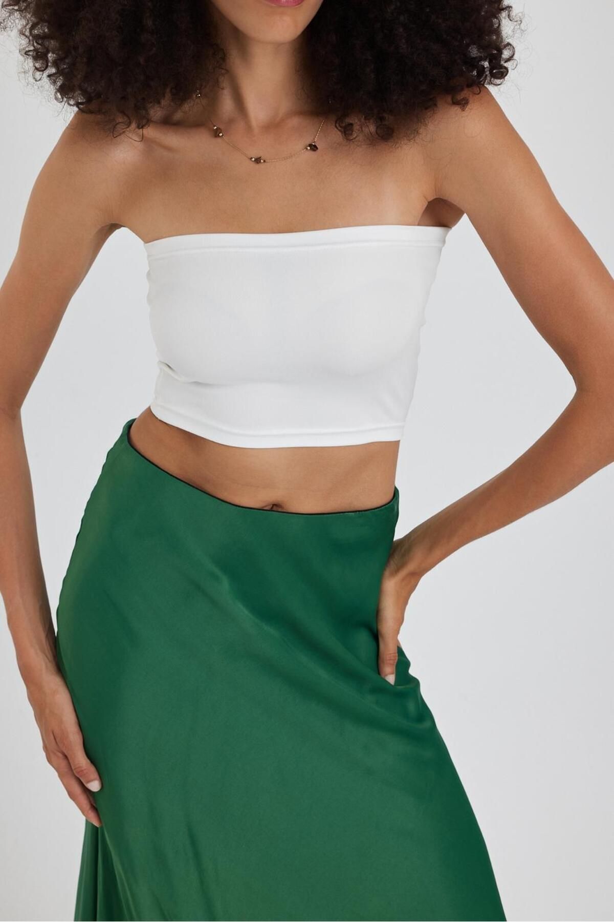The Base Kadın Ekru Scuba Straplez Crop Top
