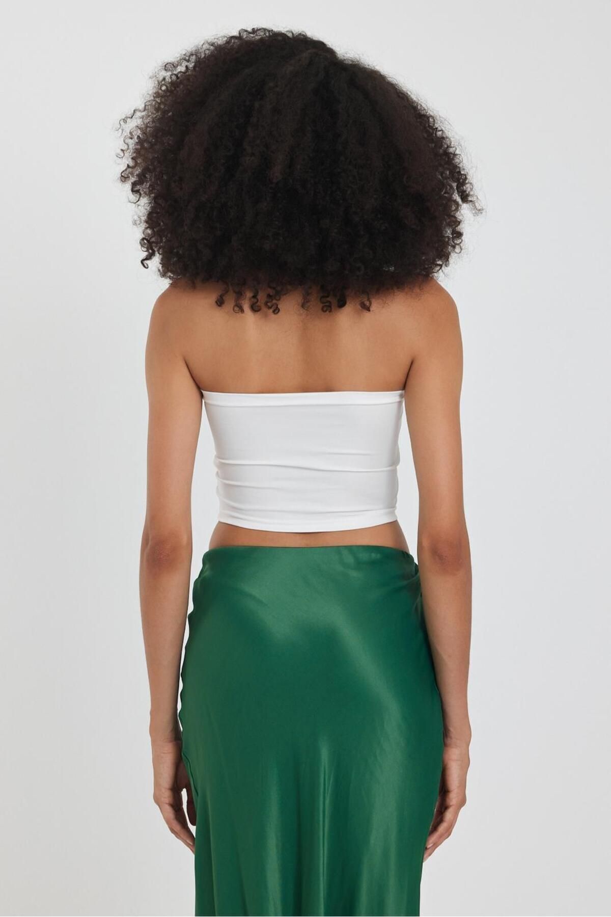 The Base Kadın Ekru Scuba Straplez Crop Top görsel 5