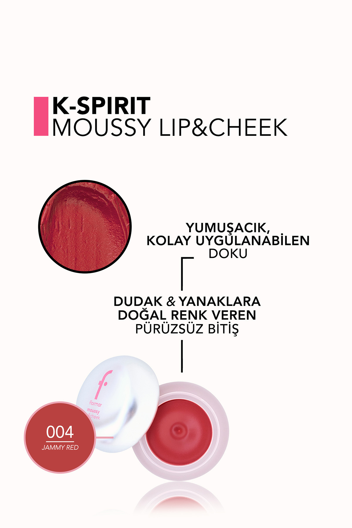 رنگ لب و گونه K-Spirit با قابلیت استفاده آسان و تقویت کننده رنگ طبیعی - 004 Jammy Red — قرمز 9874 — تصویر 4 از 6