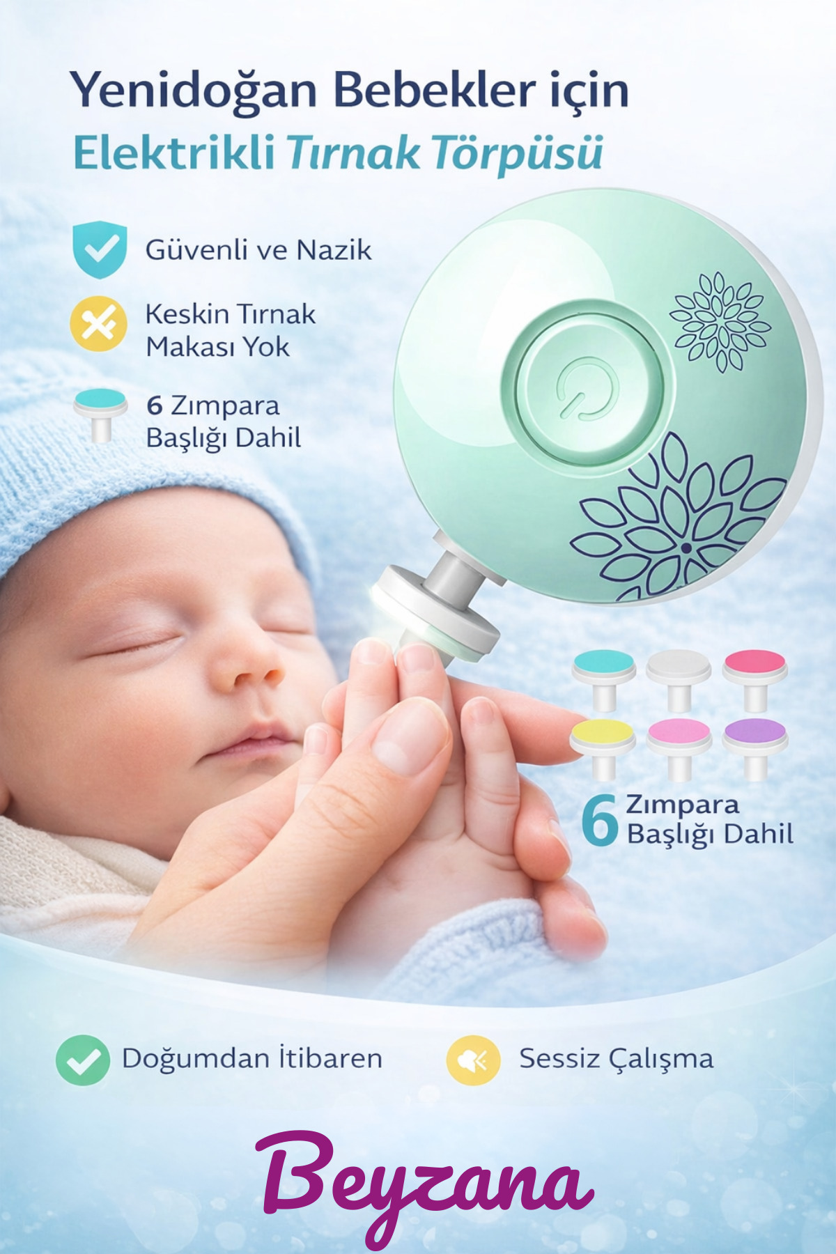 BEYZANA Yenidoğan Bebek Dönerli Pilli Tırnak Kesme Törpüleme Makinası fotoğrafı 2 (önizleme)