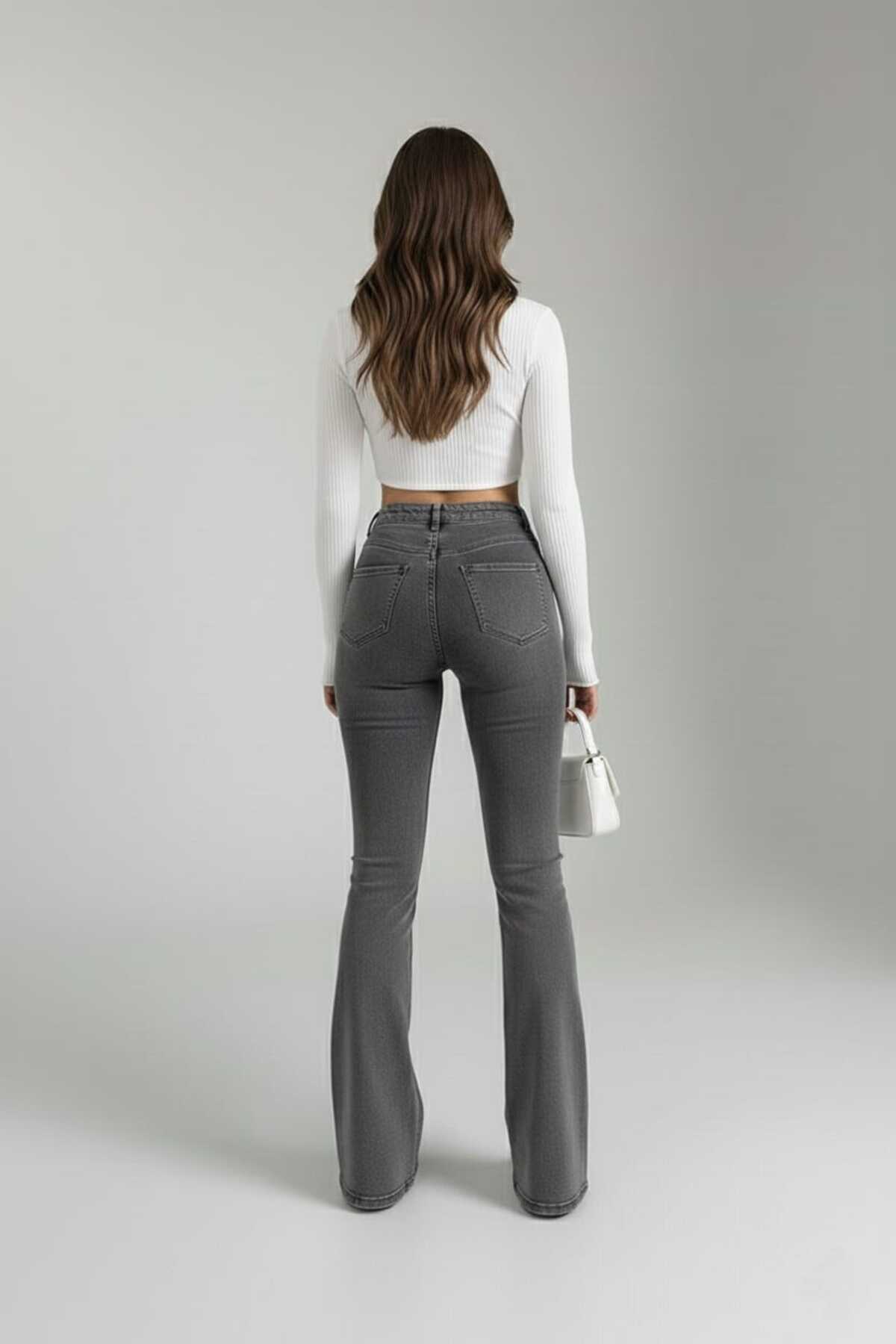 NWC  İspanyol Flare Jean Kot Pantolon Yüksek Bel Füme Kar Likralı ( Gorseller ısık kaynaklı acık cıkıyor) - Görsel 5