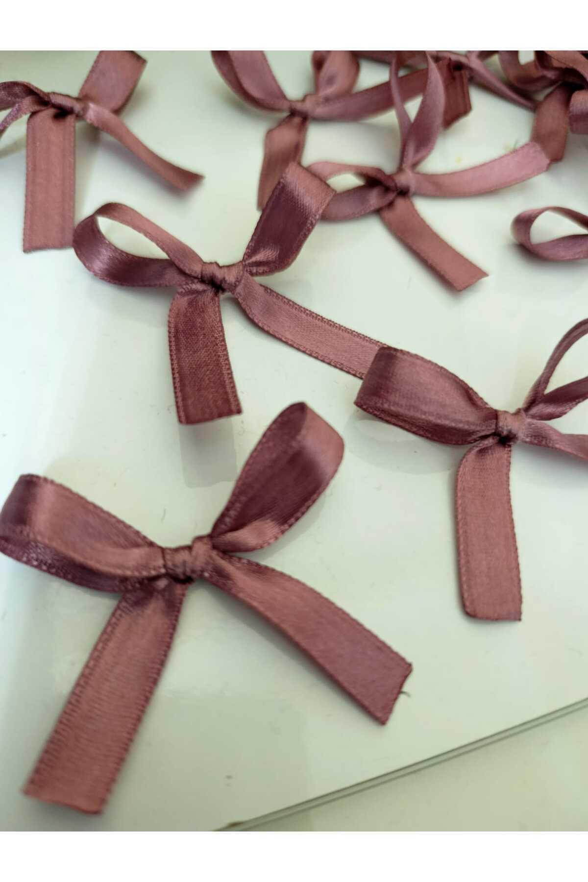 50 Pieces Ready Made 10 mm Dusty Rose Bow Satin Ribbon - Wedding Candy , Gift and Balloon Ornament
