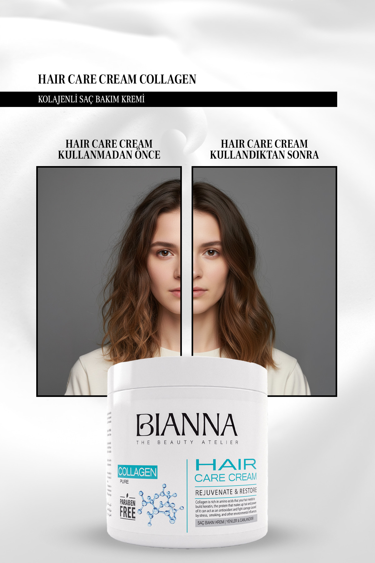 Saç Kremi Collagen Canlandıran ve Güneşten Koruyan Saç Bakım Kremi - 500ml — BKSBK3000 — تصویر 4 از 4