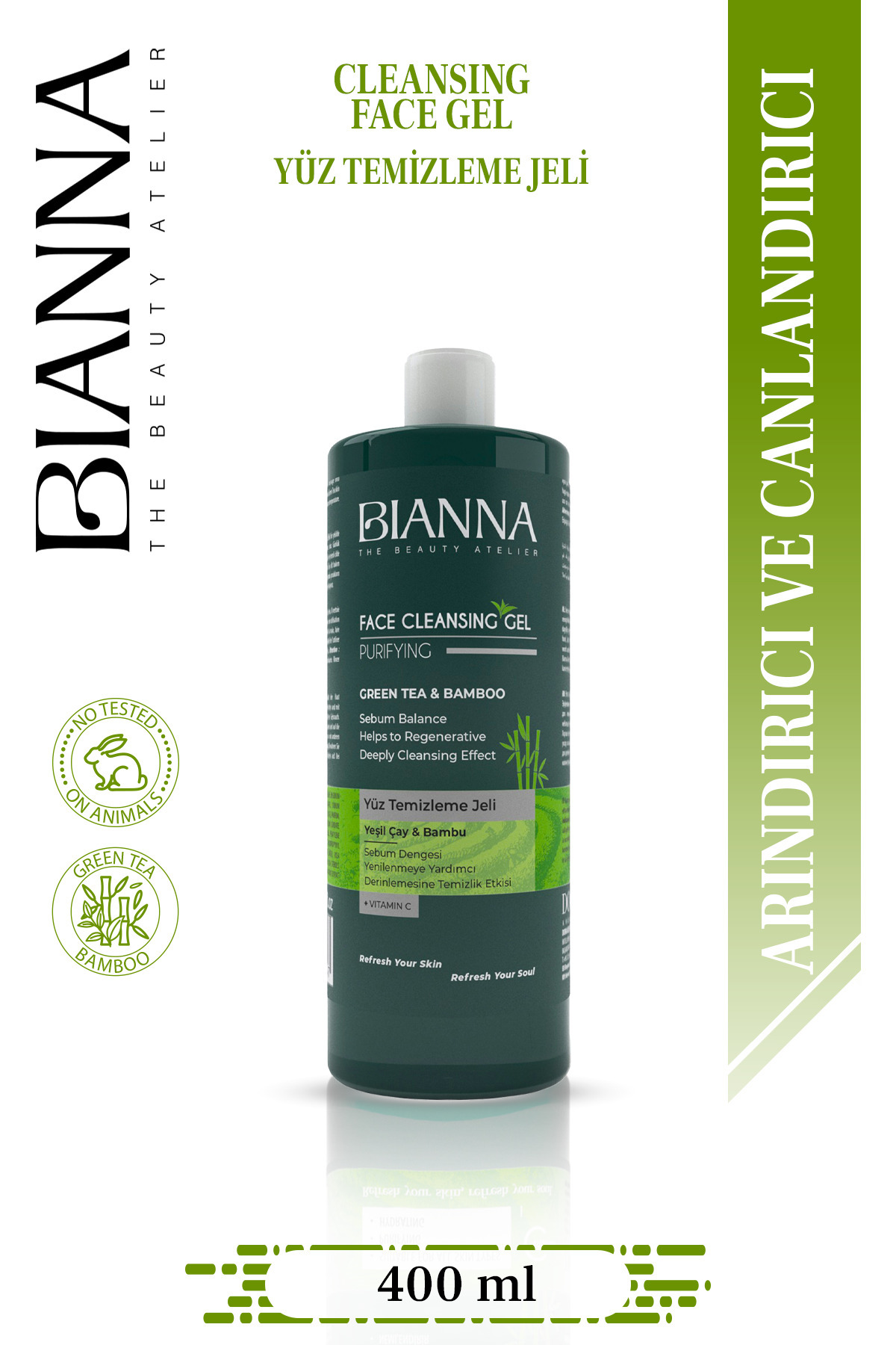 Bianna Yeşil Çay ve Bambu Özlü Yüz Temizleme Jeli 400 ml C