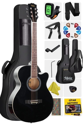 Midex Xc-200bk Kesik Kasa Siyah Akustik Gitar 4/4 Yetişkin Boy (STAND ÇANTA T...