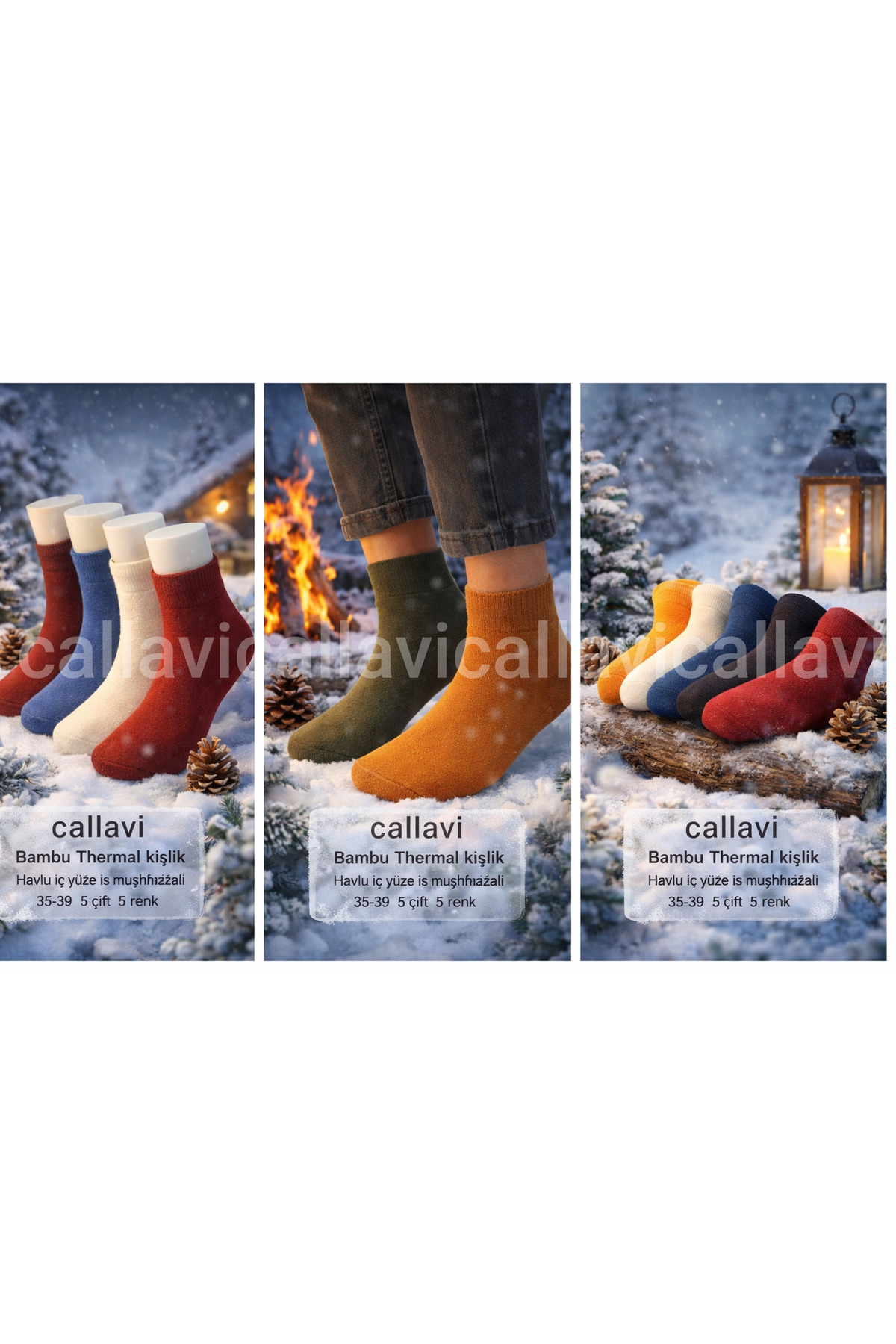 CALLAVI thermal bambu havlu kışlık yarım konç patik 5 çift görsel 2