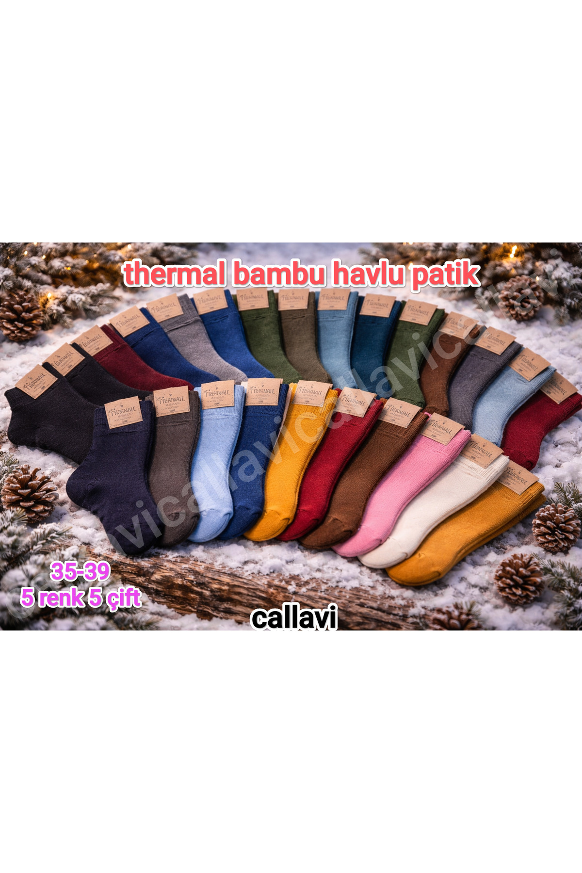 CALLAVI thermal bambu havlu kışlık yarım konç patik 5 çift görsel 4