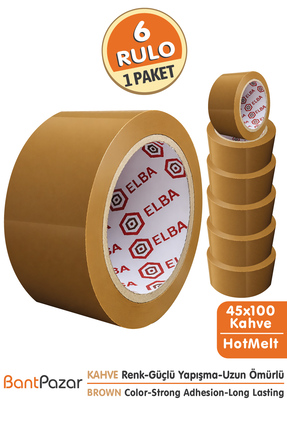 BantPazar 45x100 ELBA 6 Adet Koli Bandı Taba (Kahverengi) | Hotmelt Güçlü Yap...