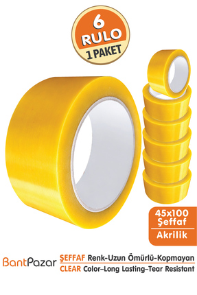 BantPazar 45x100 Şeffaf Bant (6 ADET) - Dayanıklı Ambalaj ve Koli Bandı-Ekono...