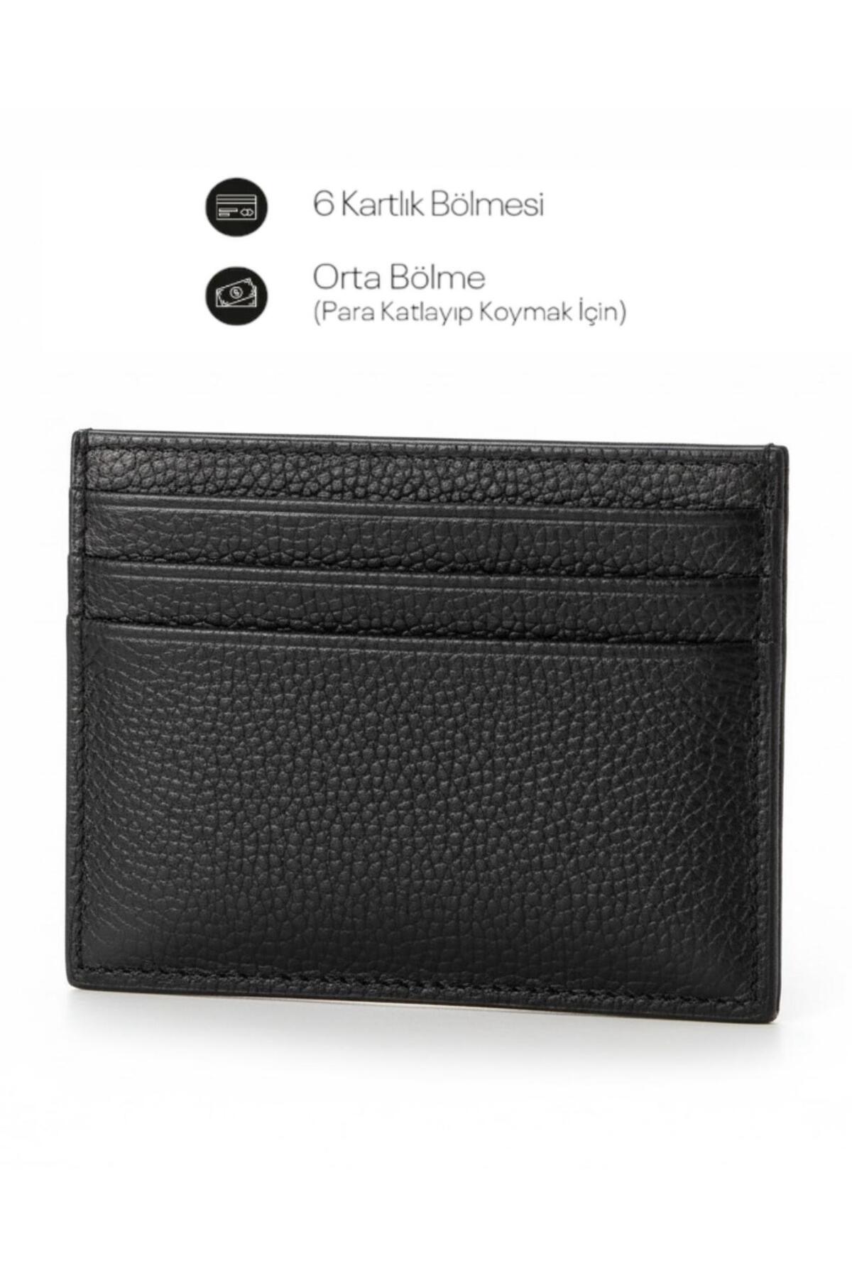 Gesa  İnce Yatay Model Siyah Basic Kartlık 6 bölmeli hediyelik Cüzdan&Kartlık