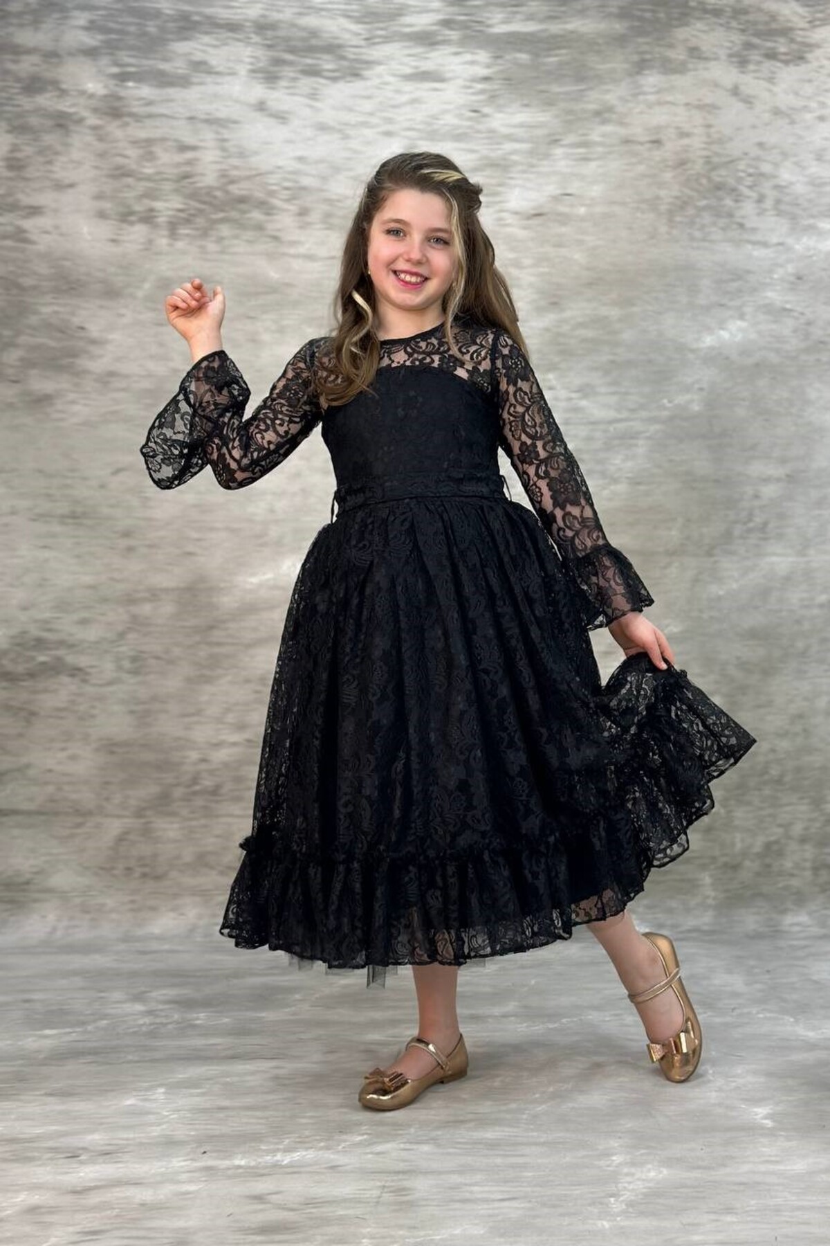 Dantelli Siyah Çocuk Abiye ABY6661