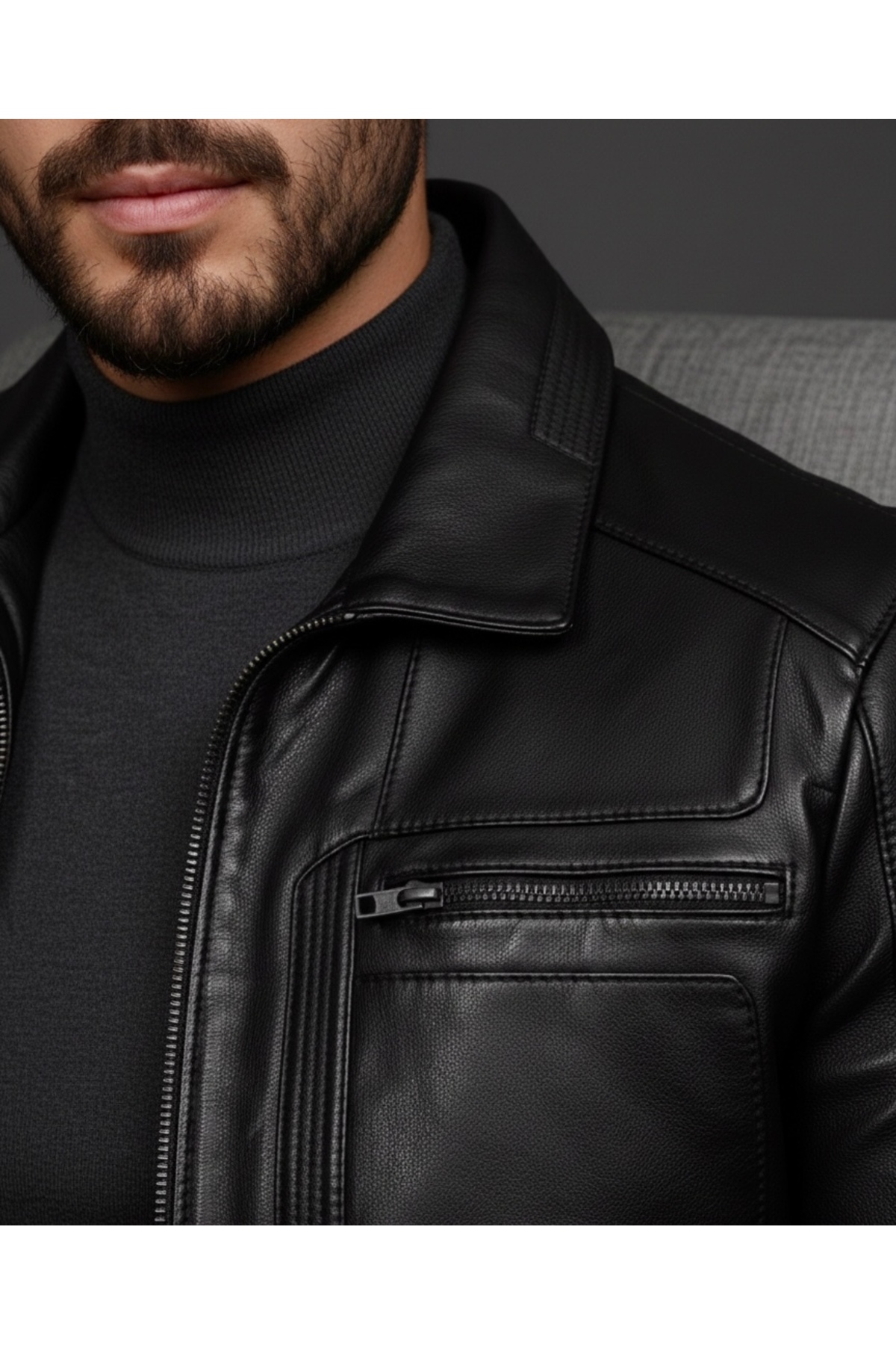 SAVARA  Erkek siyah %100 Orginal Hakiki Deri Regular Fit Rahat Kalıp Deri Mont - Görsel 4