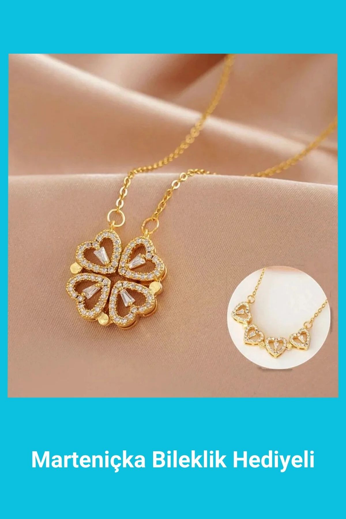 4 Heart Clover Necklace | Open-Close-Magnetized | February 14 Valentine's Day Gift | Women