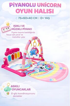 HAK İŞ OYUNCAK Piyanolu Unicorn Desenli Bebek Oyun Halısı – 0+ Ay, Hayvan Fig...