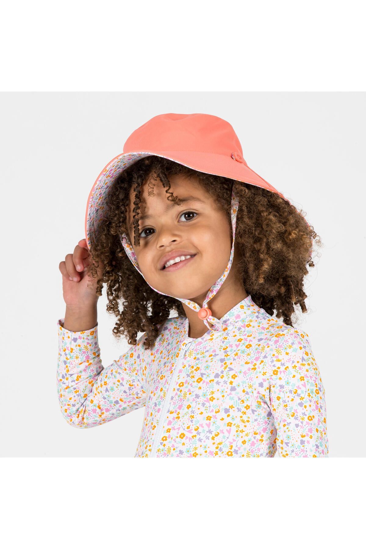 Decathlon Bebek UV Korumalı Çift Taraflı Şapka - Mercan Rengi - Çiçekli fotoğrafı 2 (önizleme)