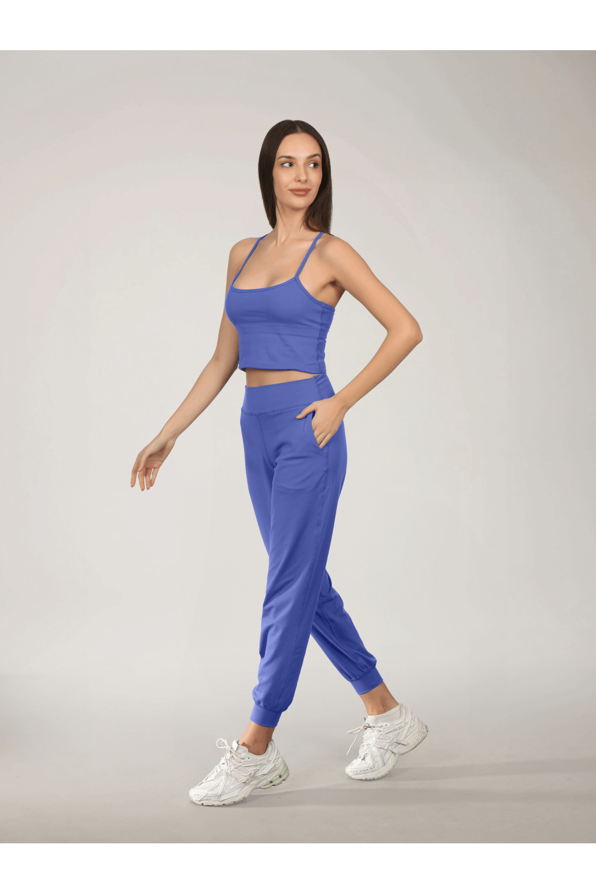 RARE SEASON Ultra Yumuşak Kadın Çift Cepli Yüksek Belli Mavi Jogger Eşortman Altı