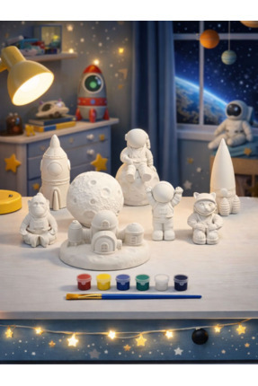 Atölye yüksel Uzay Taş Boyama Seti = 8 Taş + 6 Renk Boya + 1 Fırça