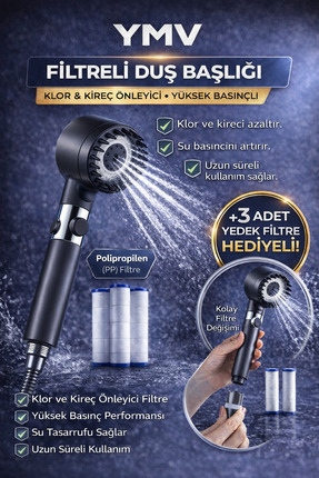 YMV Filtreli Masajlı Fonksiyonlu Duş Başlığı + 3 Adet yedek filtre