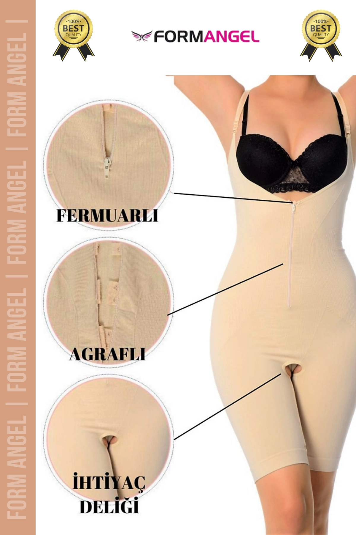 Form Angel #Korse Vücut Şekillendiren Toparlayıcı Özel Bölgesi Açık Kaymaz Fermuarlı Tam Boy Korse - 1 Adet görsel 3