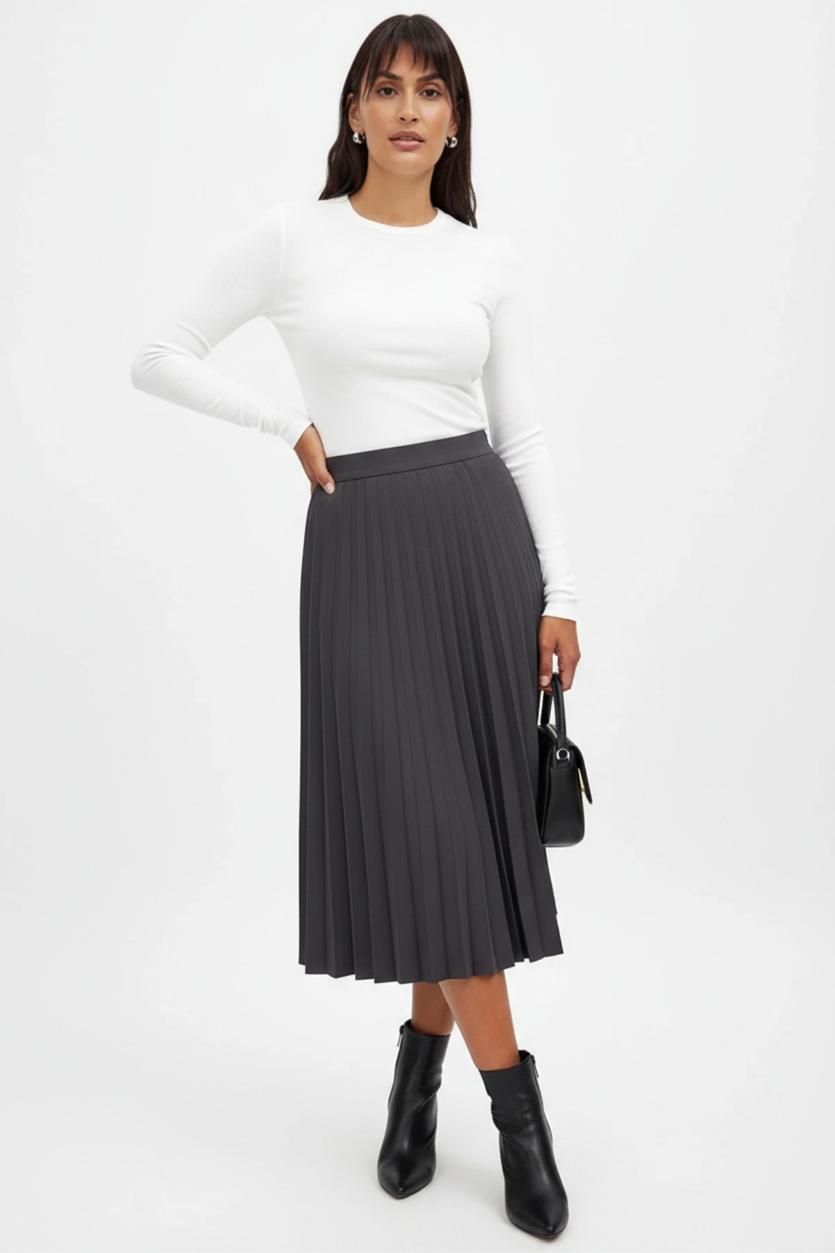 CHEISU  Kadın Beyaz Uzun Kollu Bisiklet Yaka T-shirt Bluz Kaşkorse Fitilli - Görsel 4